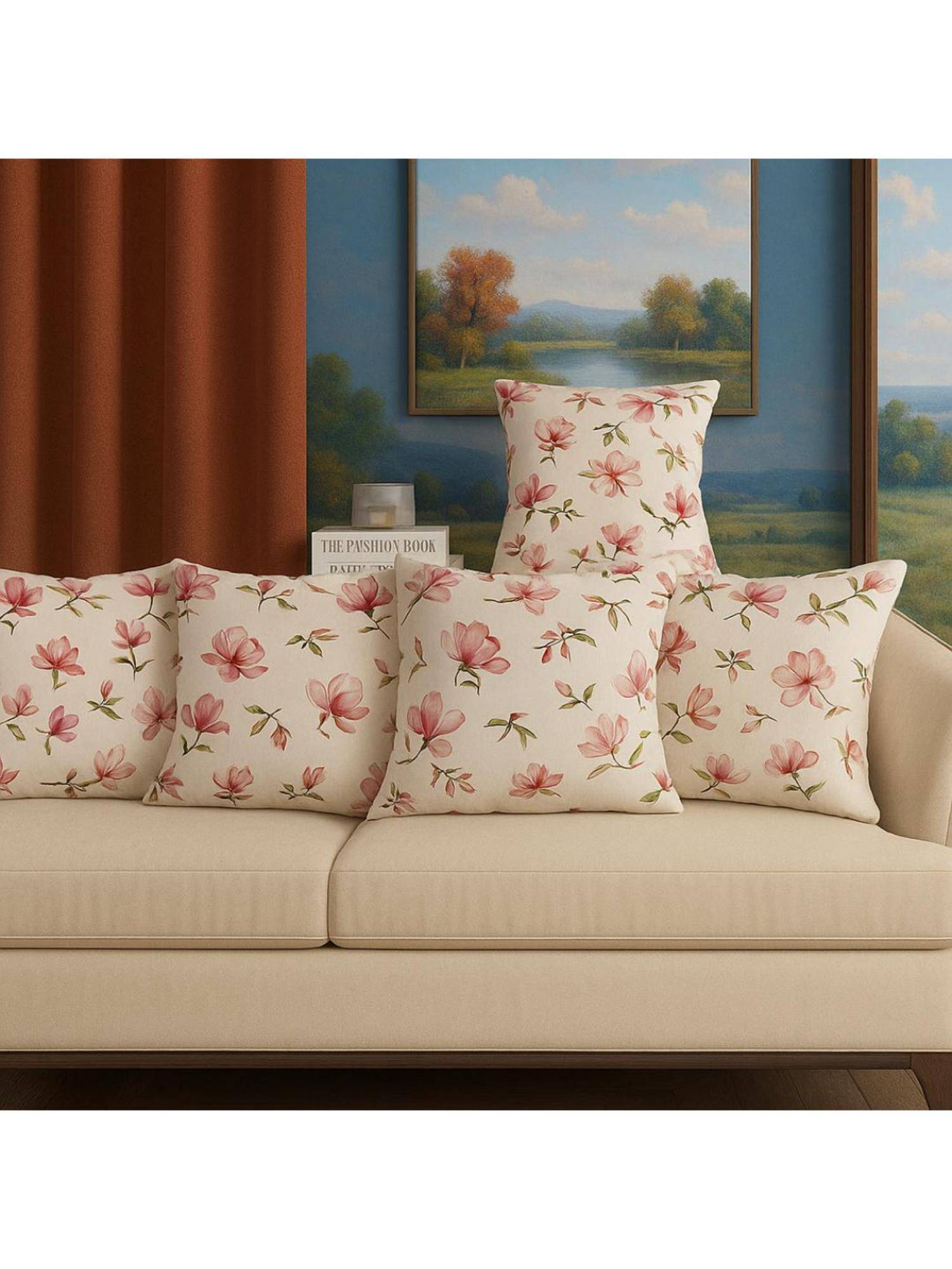 BAJO'S Cushion Cover Floral White Set of 5 (16x16 Inches)