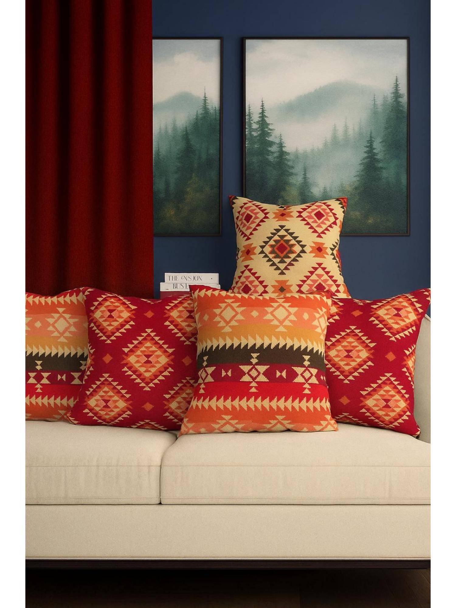 BAJO'S Cushion Cover Ethnic Multi-Color Set of 5 (16x16 Inches)