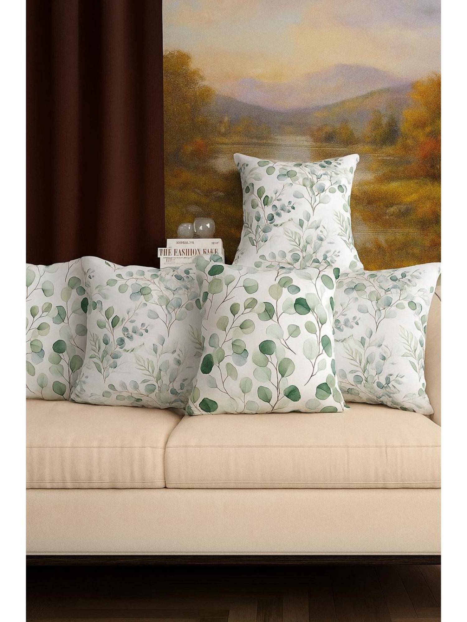 BAJO'S Cushion Cover Floral White Set of 5 (16x16 Inches)