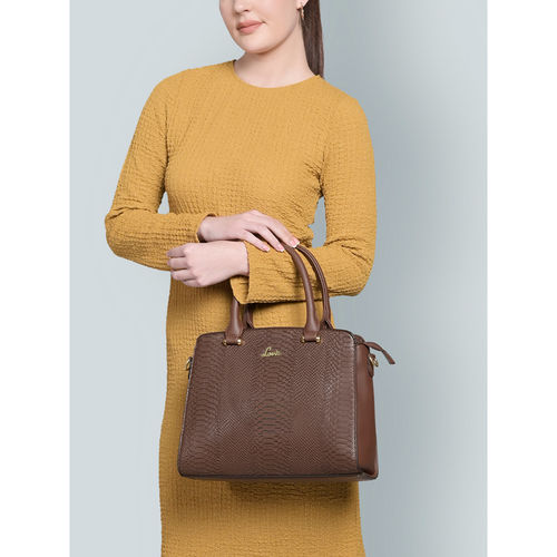 Lavie Womens Brown Ushycroc Dome Satchel with Detachable Strap (M)