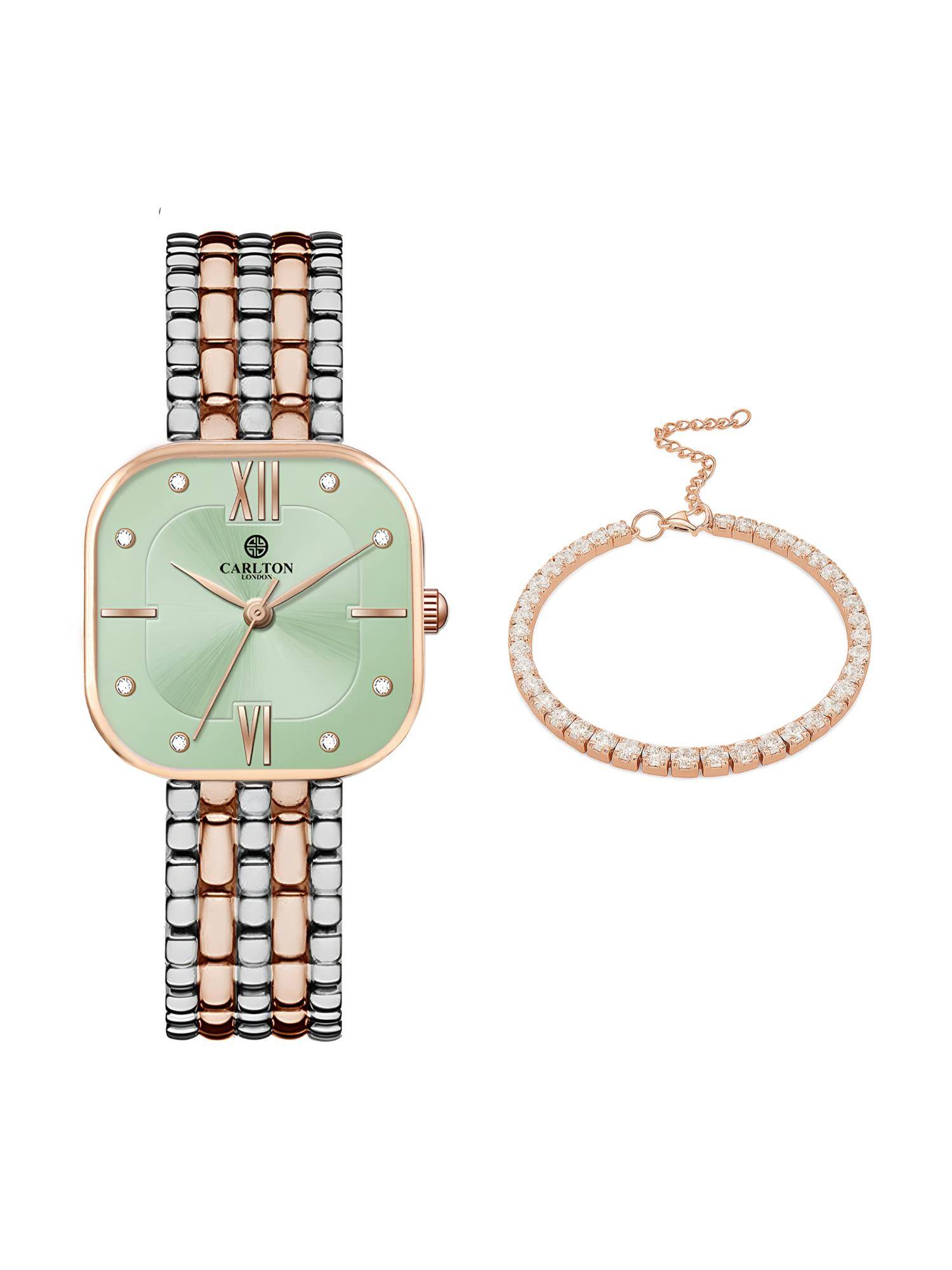 Carlton London Women Gift Set - Chelsea Watch +Tennis Bracelet - CLPLG107 (M)
