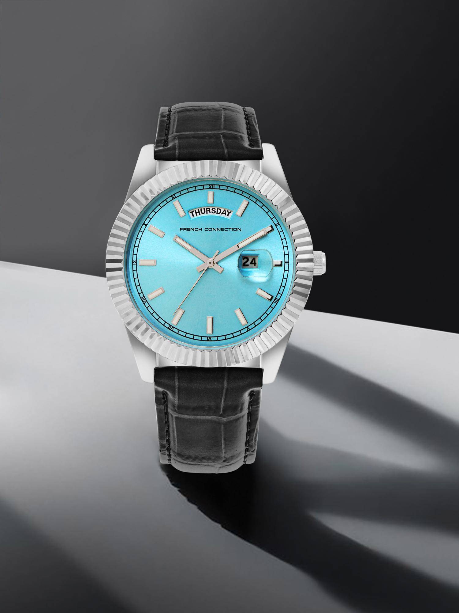 French Connection Tiffany Blue Round Dial Analogue Watch For Men-FCN0135UBL (M)