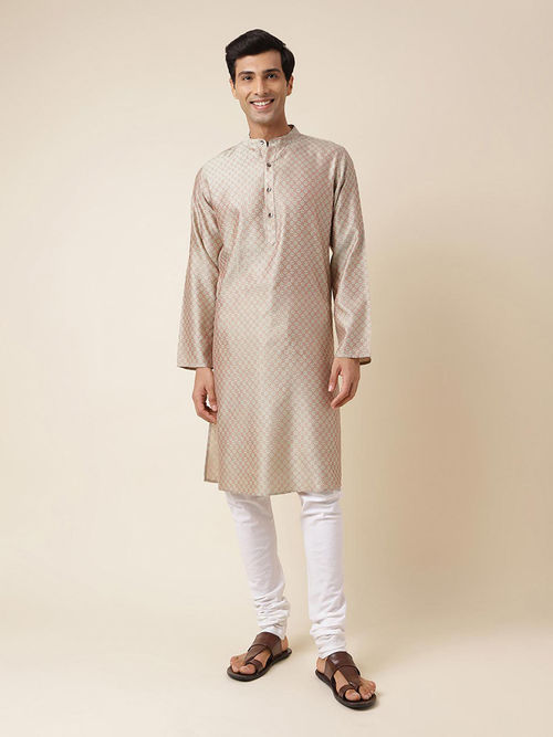 Buy Fabindia Beige Viscose Silk Jacquard Long Kurta Online