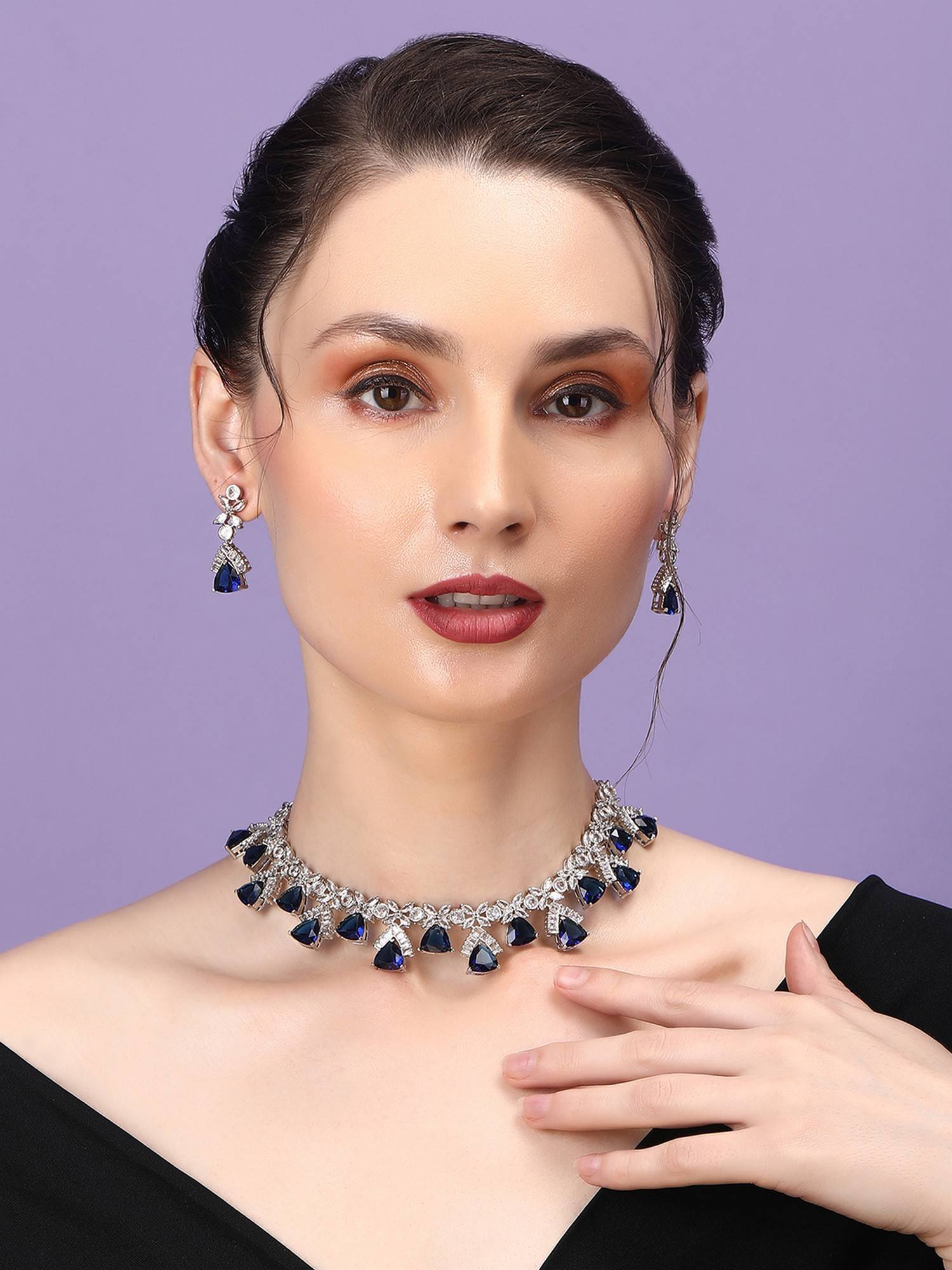 STILEADDA Blue Cz Ad Necklace Set For Glamorous Look