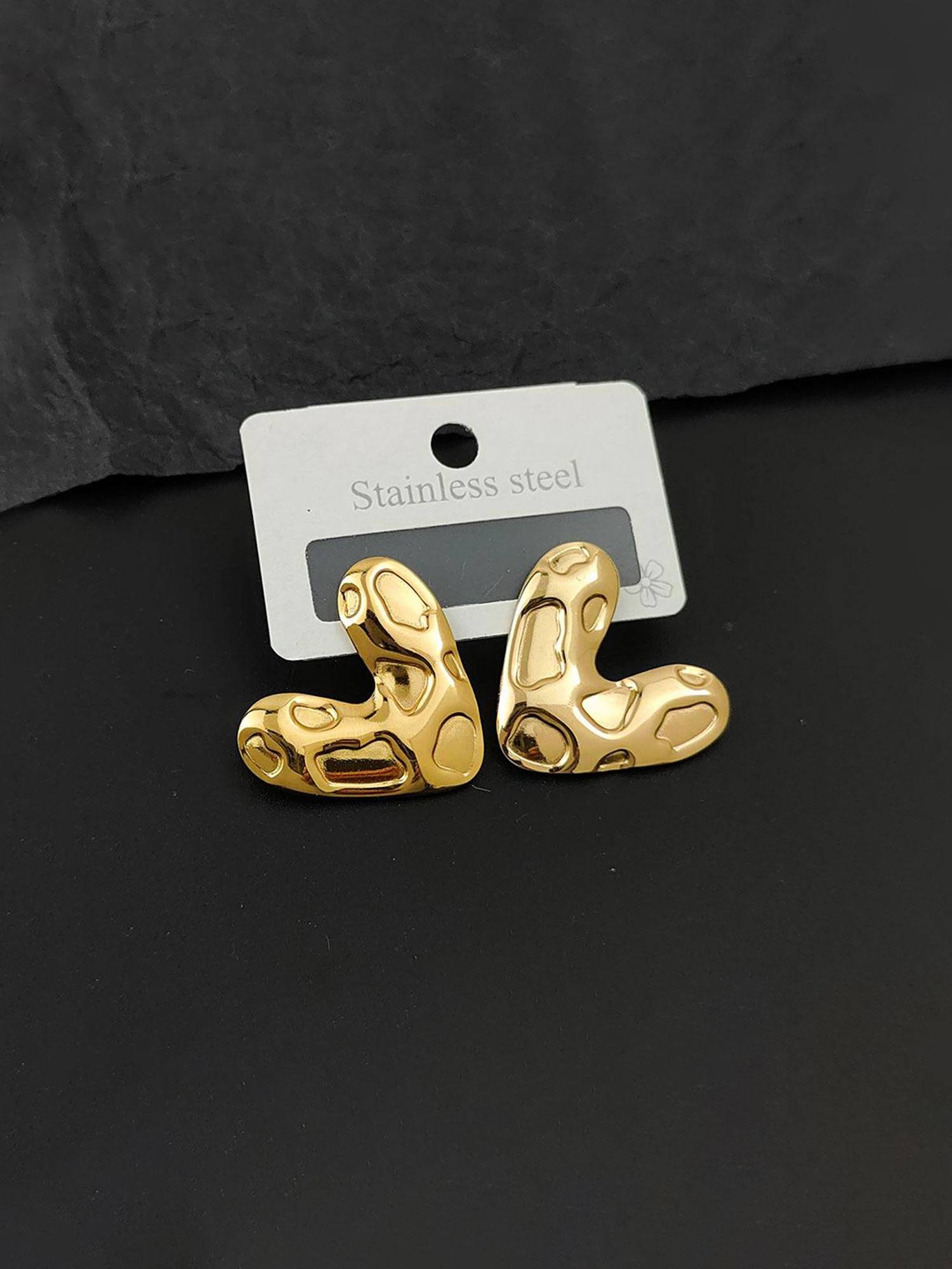 Designs & You Gold-Plated Anti Tarnish Stainless Steel Heart Themed Stud Earrings
