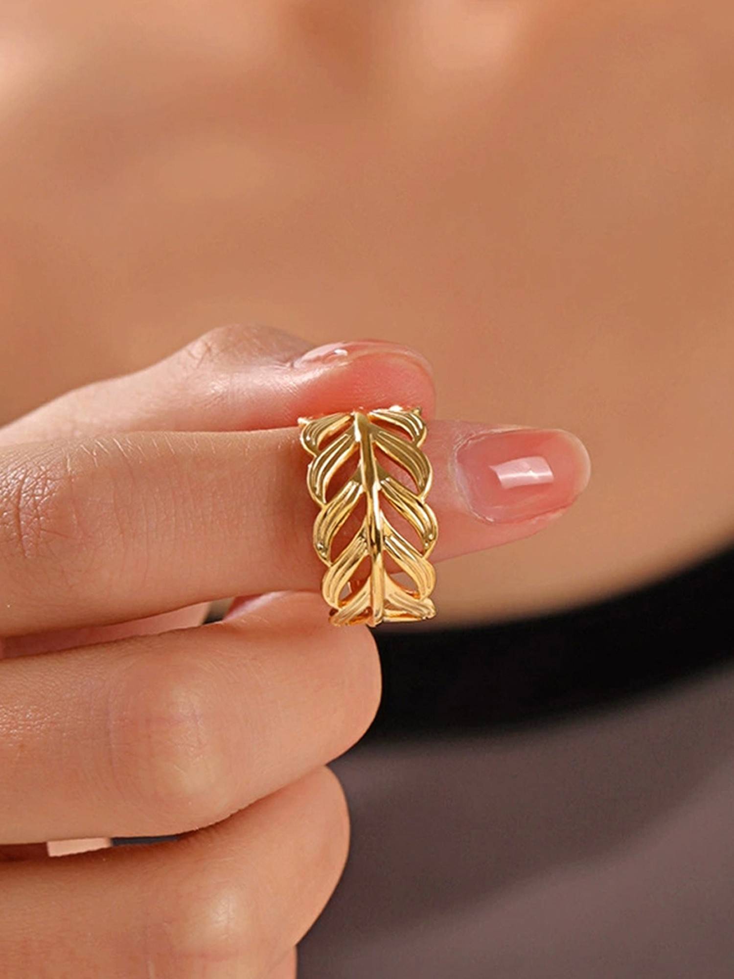 Designs & You Gold-Plated Anti Tarnish Stainless Steel Contemporary Adjustable Ring