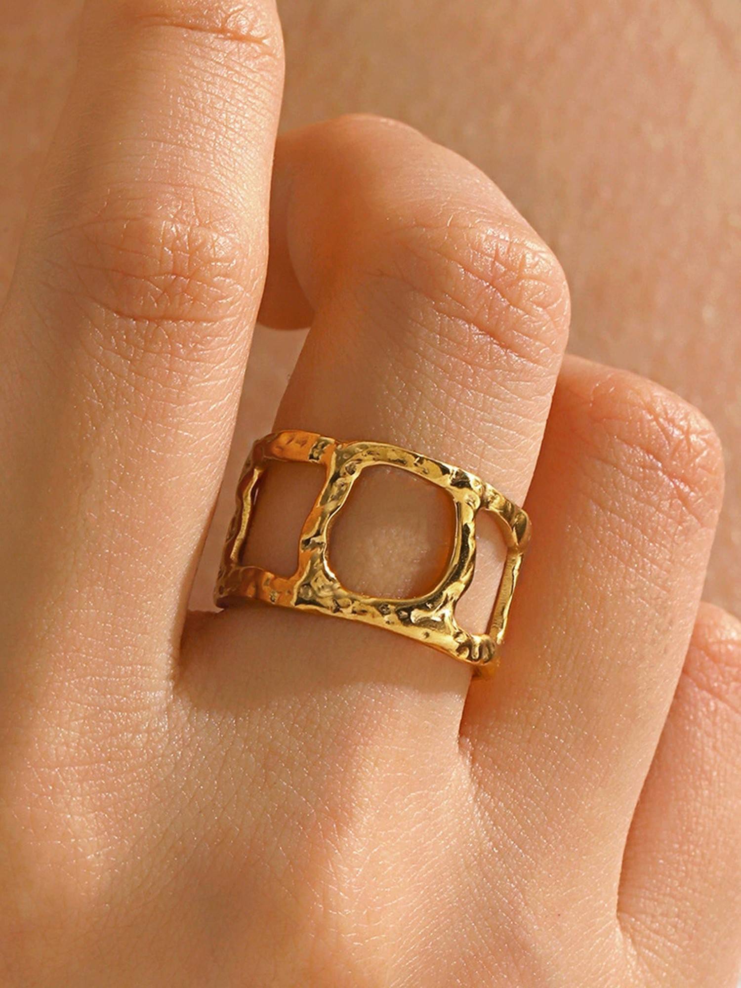 Designs & You Gold-Plated Anti Tarnish Stainless Steel Contemporary Adjustable Ring