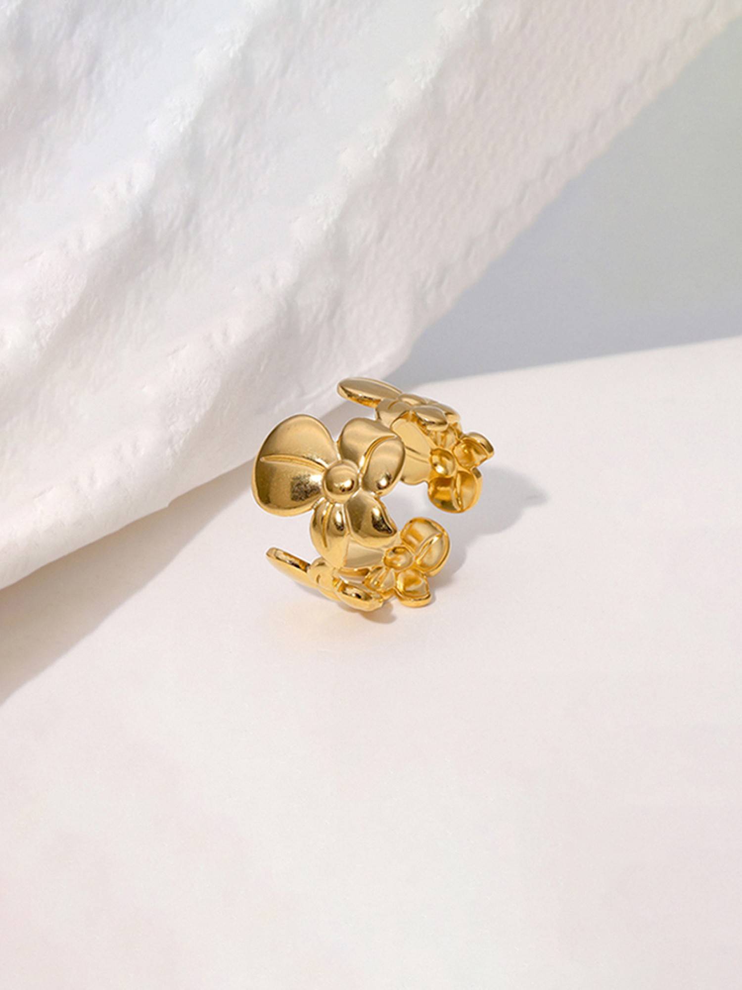 Designs & You Gold-Plated Anti Tarnish Stainless Steel Floral Adjustable Ring