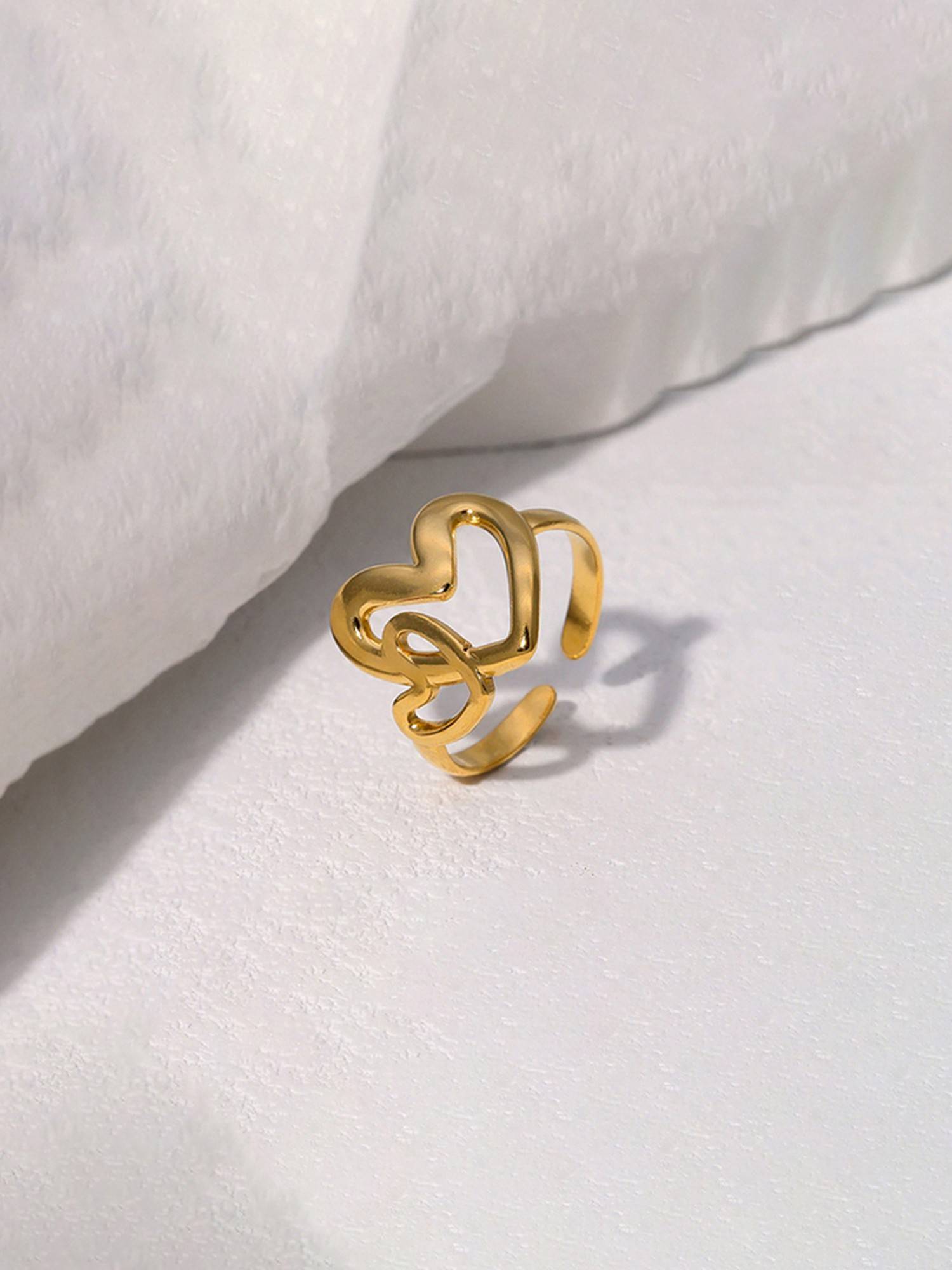 Designs & You Gold-Plated Anti Tarnish Stainless Steel Heart Themed Adjustable Ring