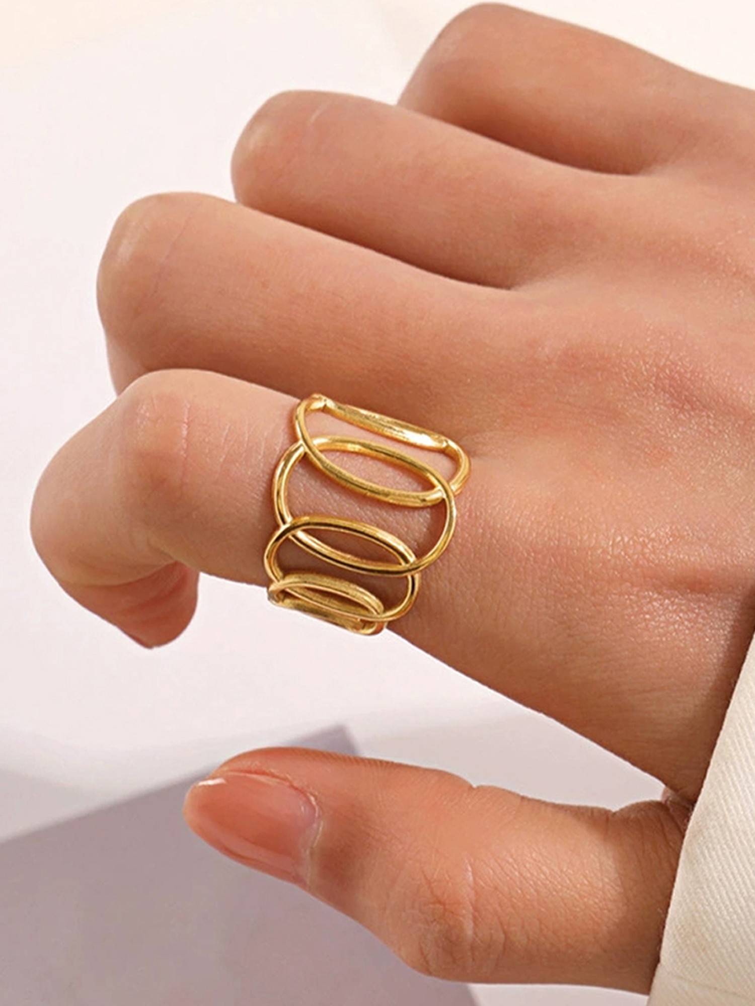 Designs & You Gold-Plated Anti Tarnish Stainless Steel Endless Loops Adjustable Ring