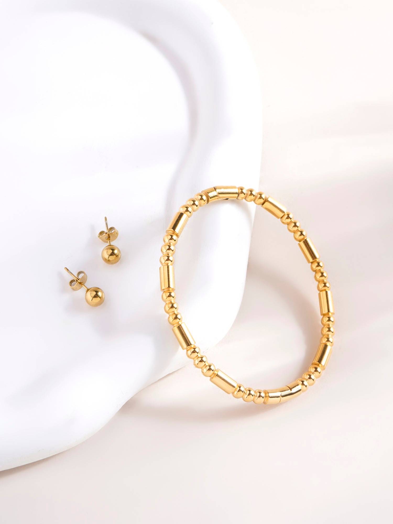 Palmonas Plain Ball Stud Earrings and Golden Stream Jewellery Set