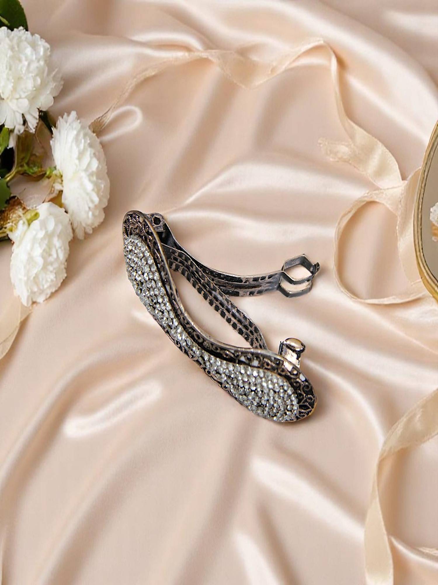Accessher Antique Crystal Hair Clutcher with Bow Design Barrette Hair Clip