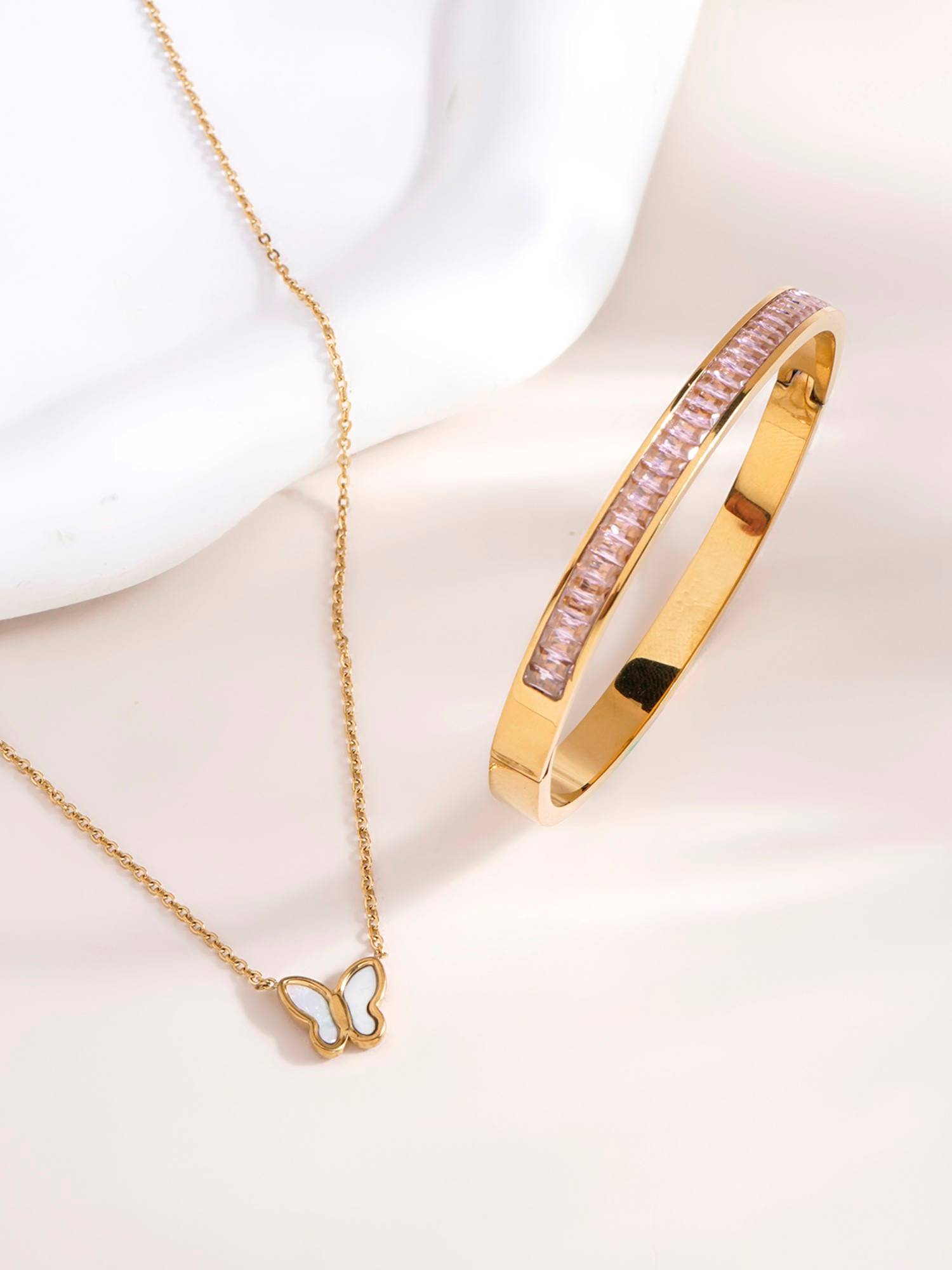 Palmonas Little Butterfly Necklace and Pink Enchantment Bangle Bracelet Combo Set