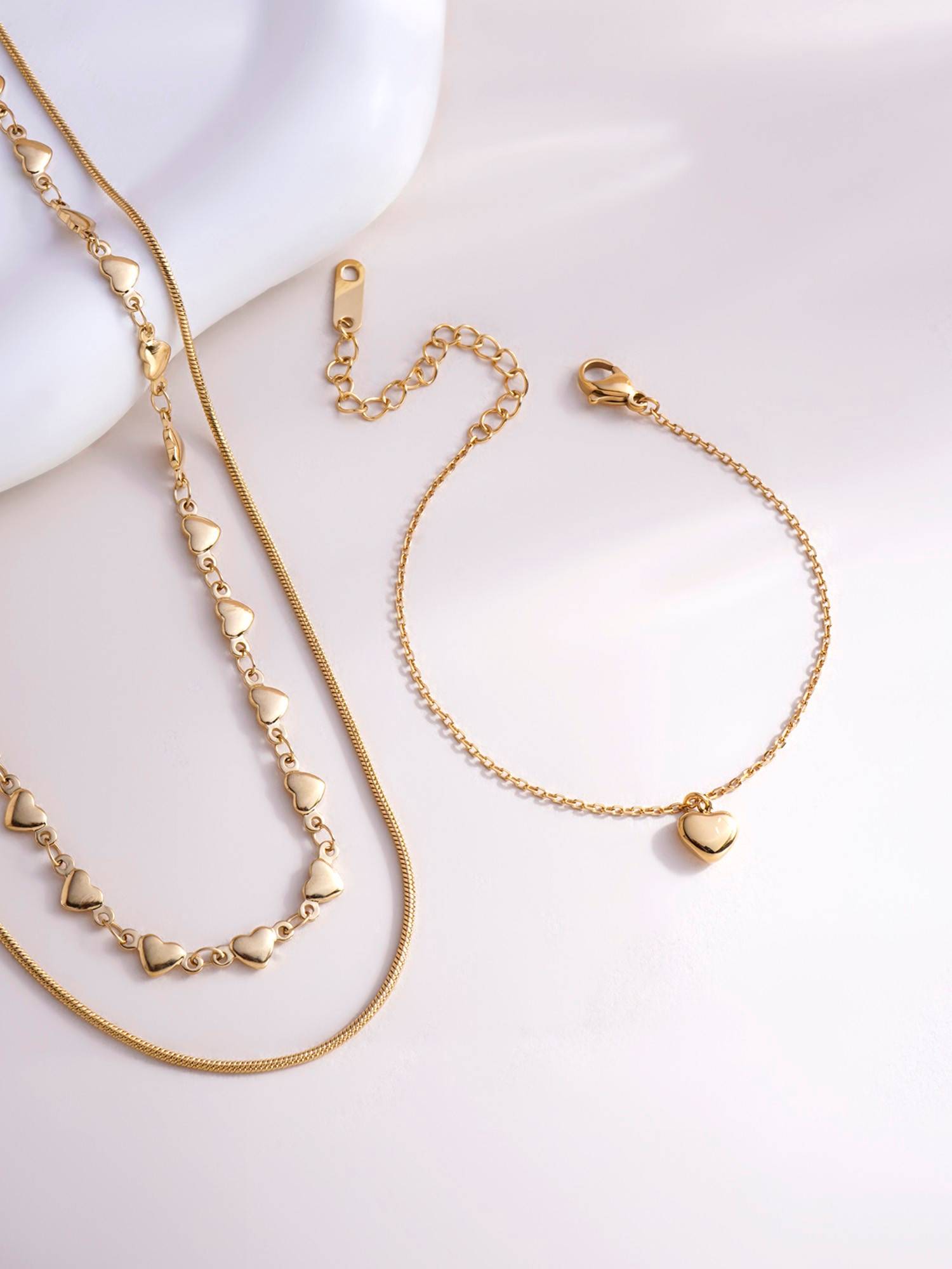 Palmonas Cute Heart Bracelet and Love Embrace Two Layered Necklace Combo Set