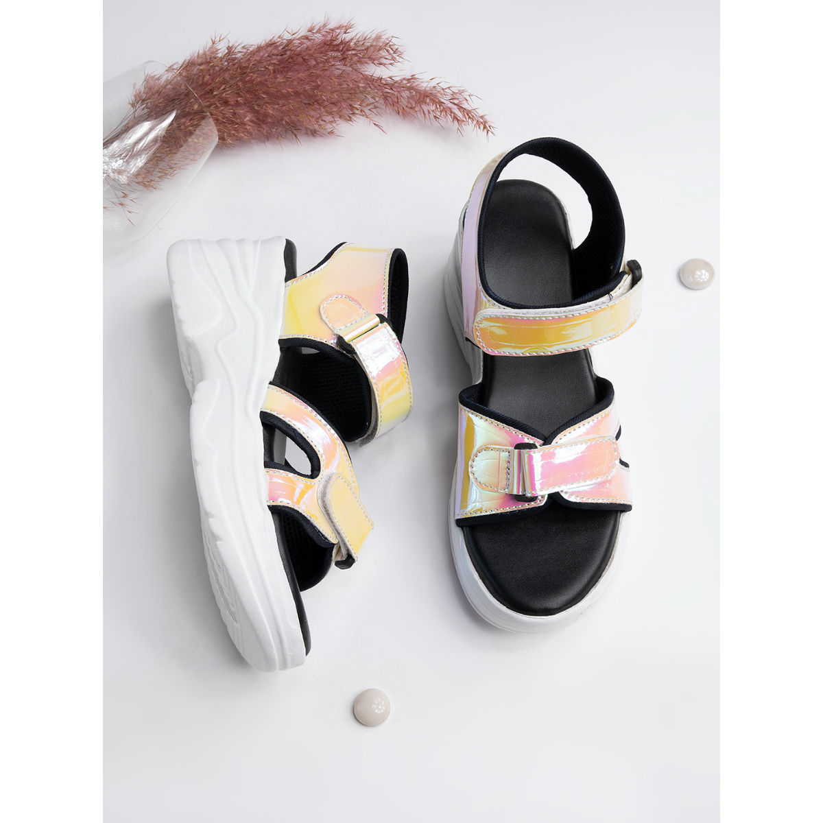 Buy PLAYING IN COMFORT ZONE WHITE FLATFORM SANDALS for Women Online in India