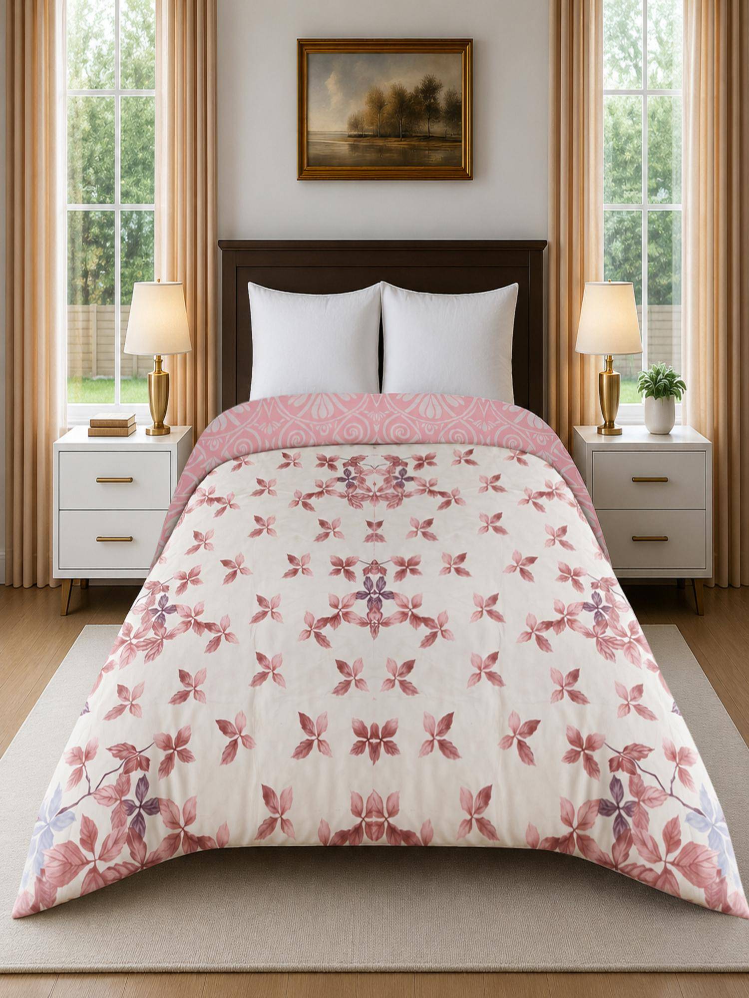 Threadwear Pink Floral 300 Gsm Cotton Double Bed Size Comforter From Threads