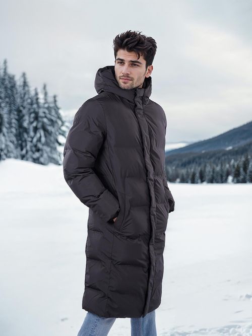 CELIO Men Black Solid Regular Polyester Puff Jacket