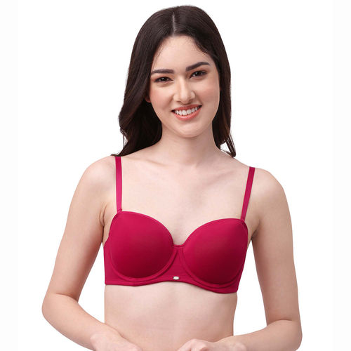 Padded Bras for Women Double with Straps Tagless Wear Underwire Bra for  Women Red D
