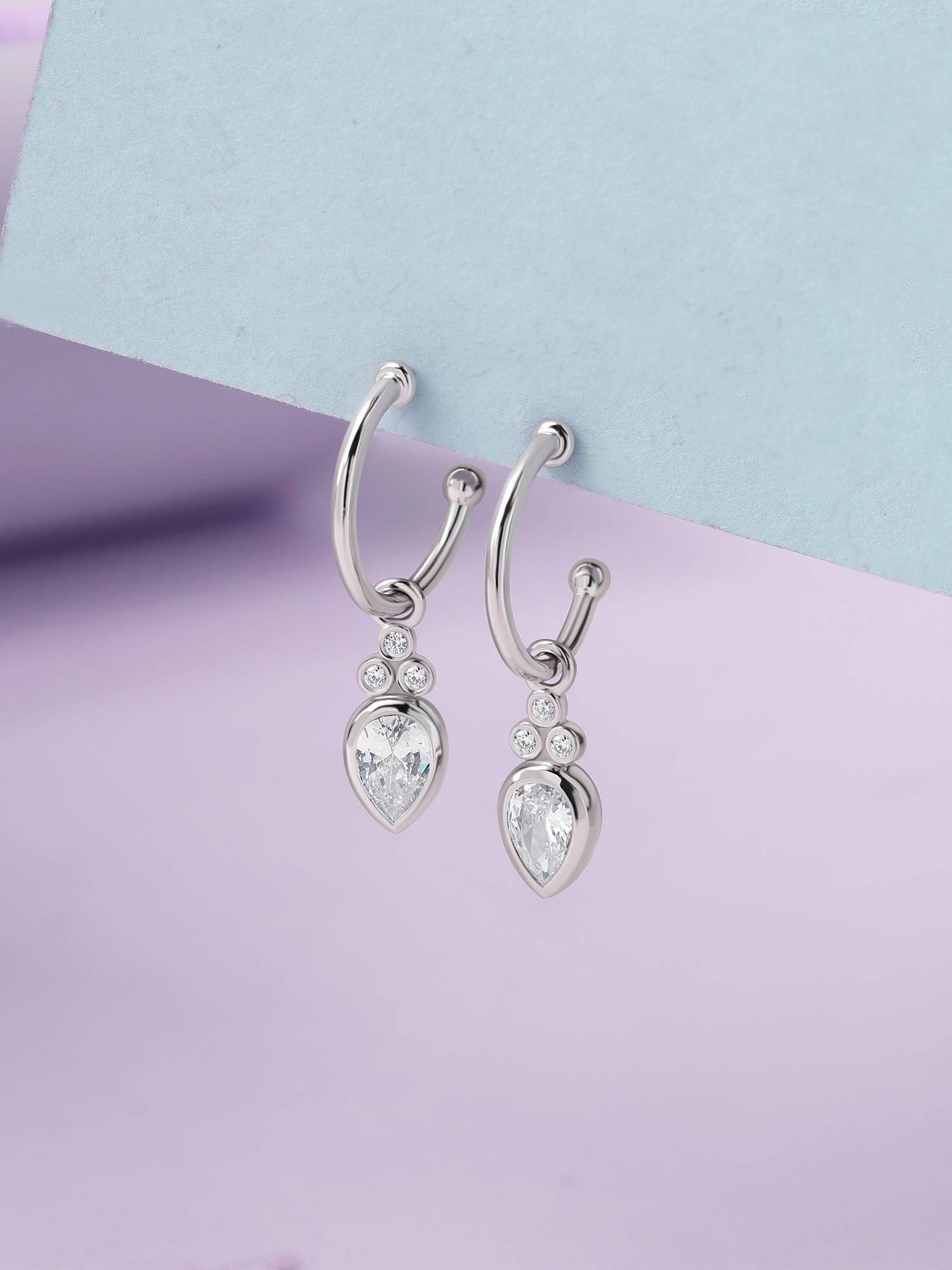 Ornate Jewels 925 Silver Pear American Diamond Radiant Teardrop Earring for Women & Girls