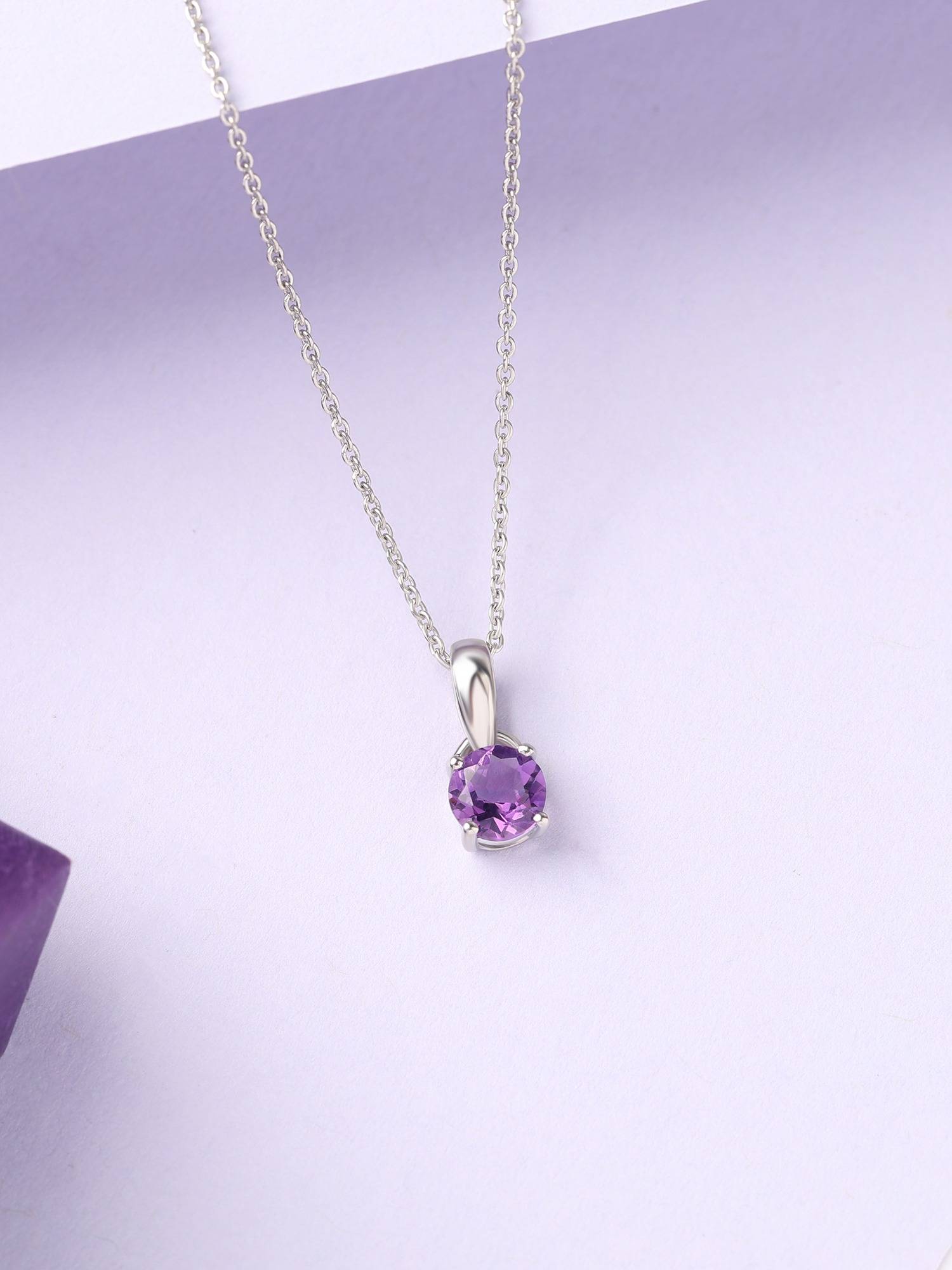 925 Silver 0.65 Carat Purple Amethyst Twilight Solitaire Necklace for Women & Girls