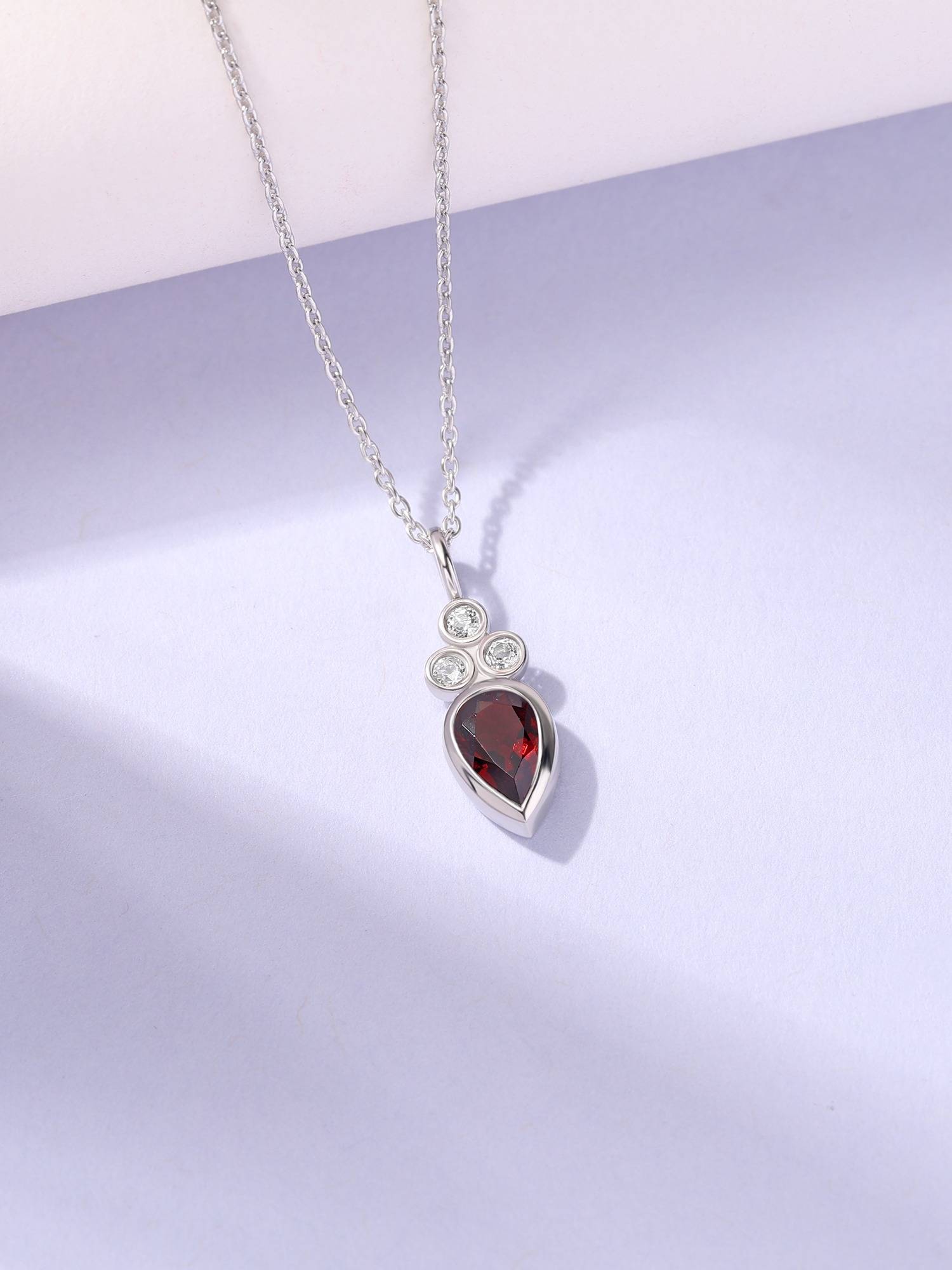 925 Silver Pear Red Garnet Dazzling Tear Necklace for Women & Girls