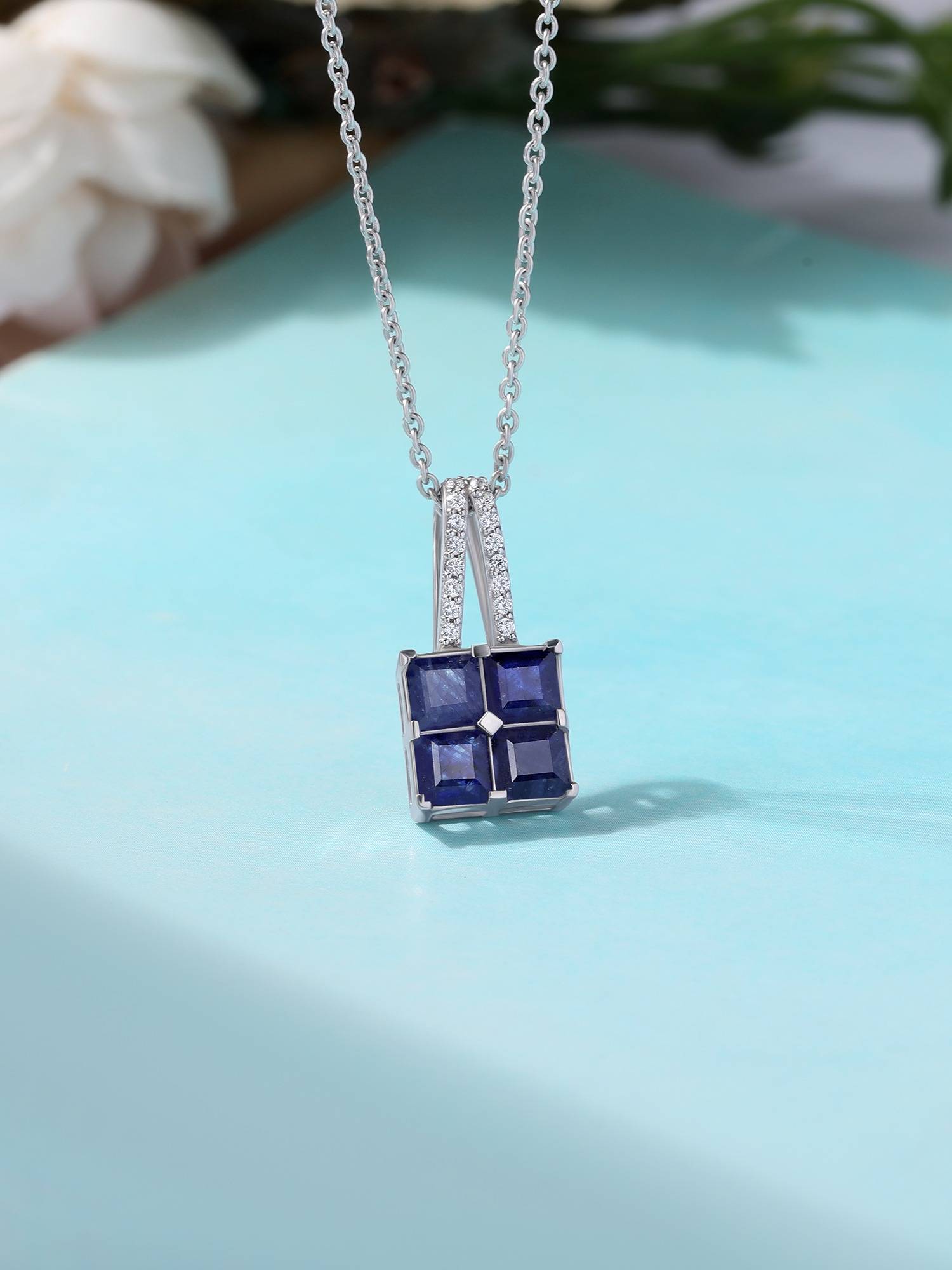 925 Hallmark Natural Blue Fissure Filled Sapphire Necklace for Women & Girls