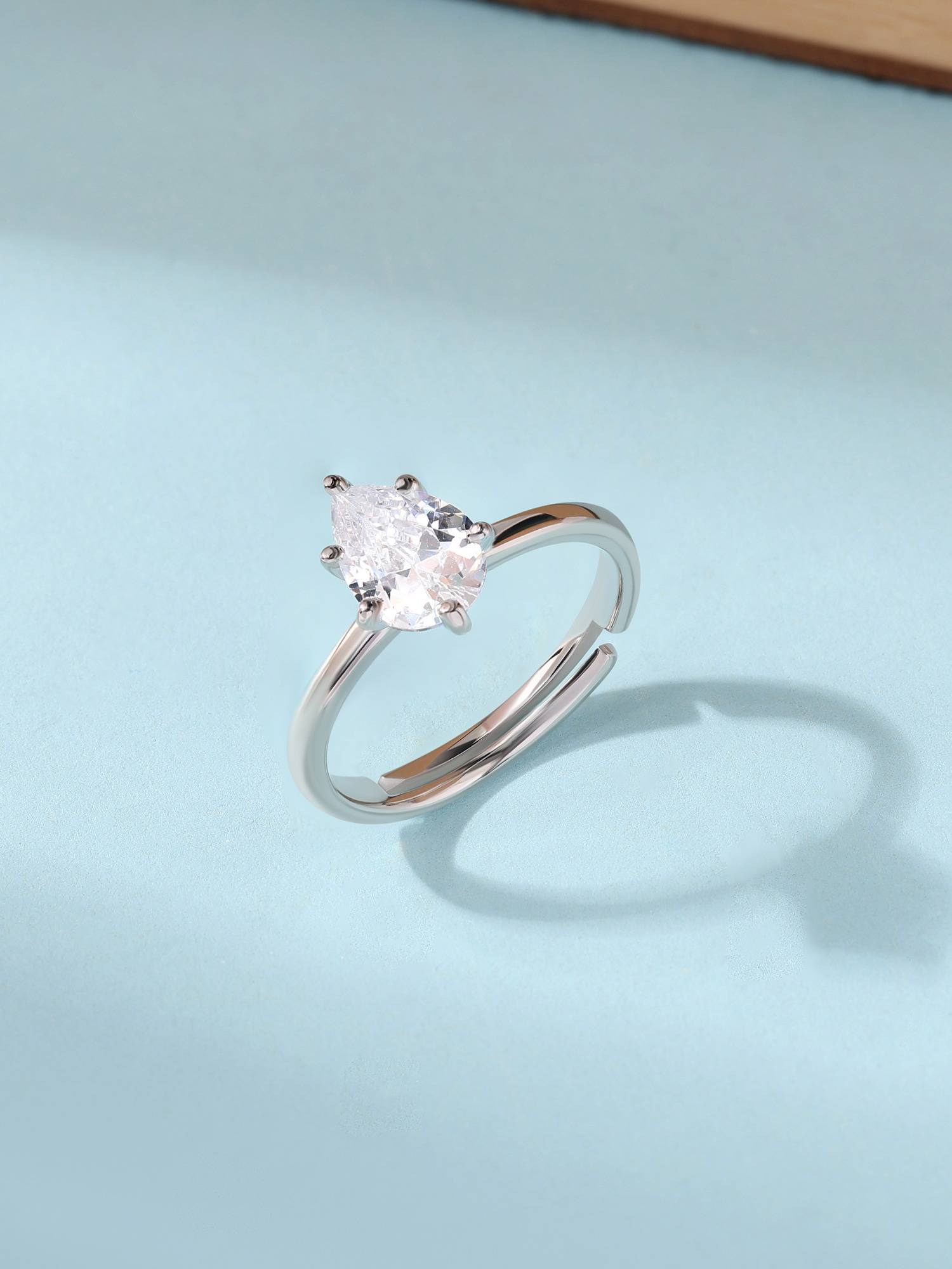 Ornate Jewels 925 Silver American Diamond Solitaire Adjustable Ring for Women & Girls