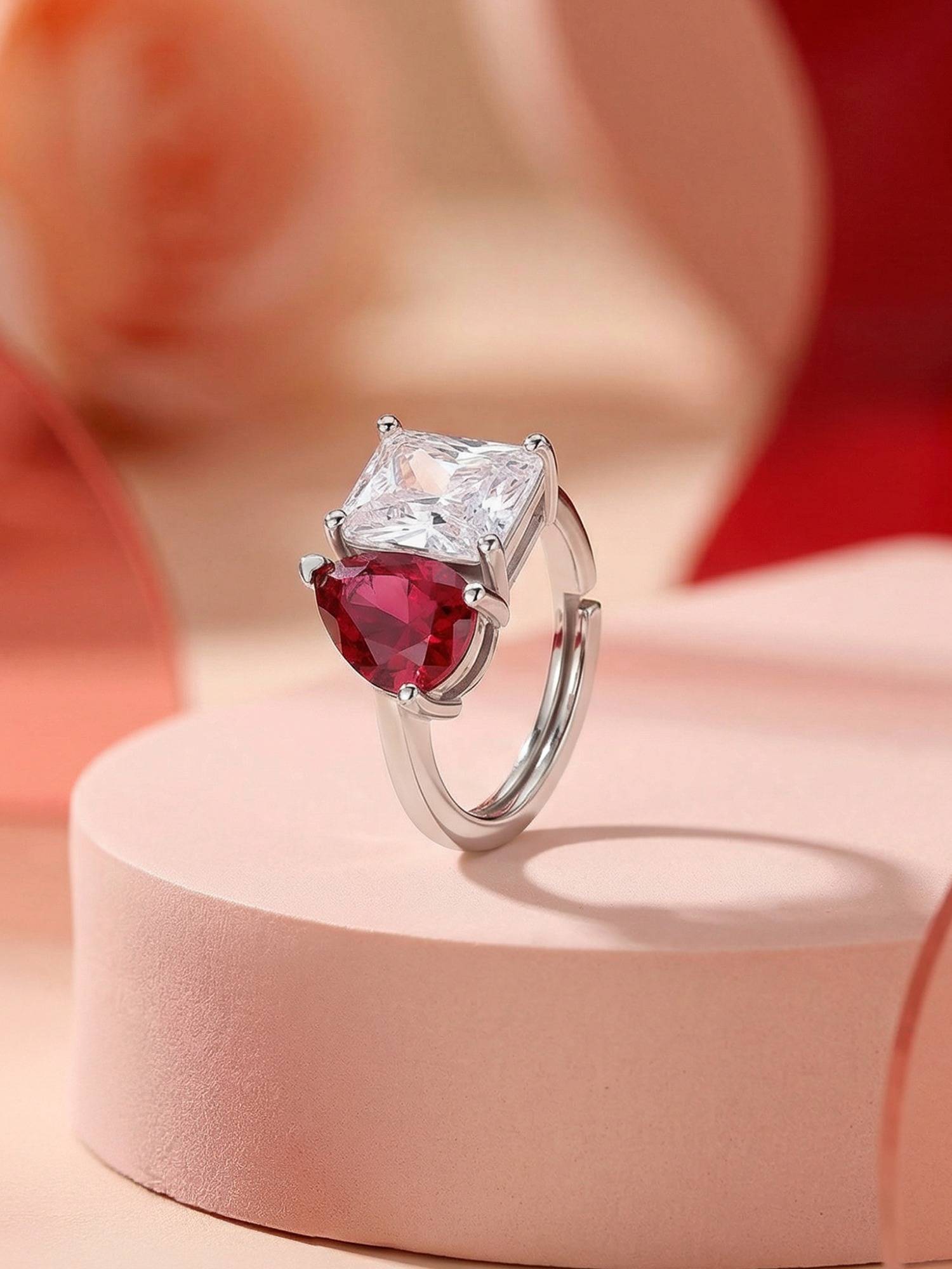 Ornate Jewels 925 Silver Rhodium Plated Pear Toi Et Moi Adjustable Ring for Women & Girls