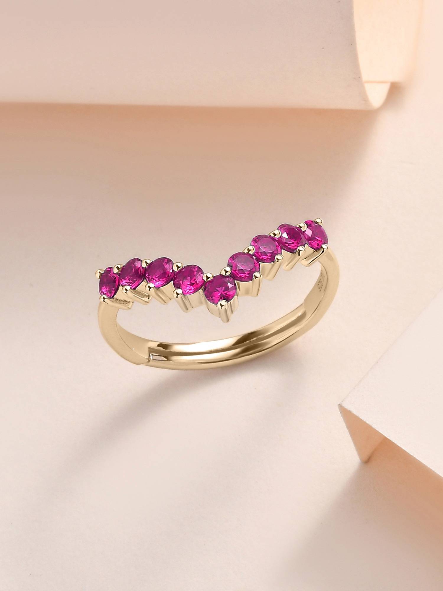 Ornate Jewels 925 Silver Yellow Gold Red Ruby Chevron Adjustable Ring for Women & Girls