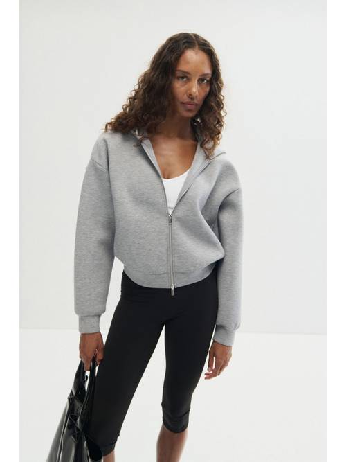 Buy H&M Women Grey Sports Scuba Zip-Through Hoodie Online