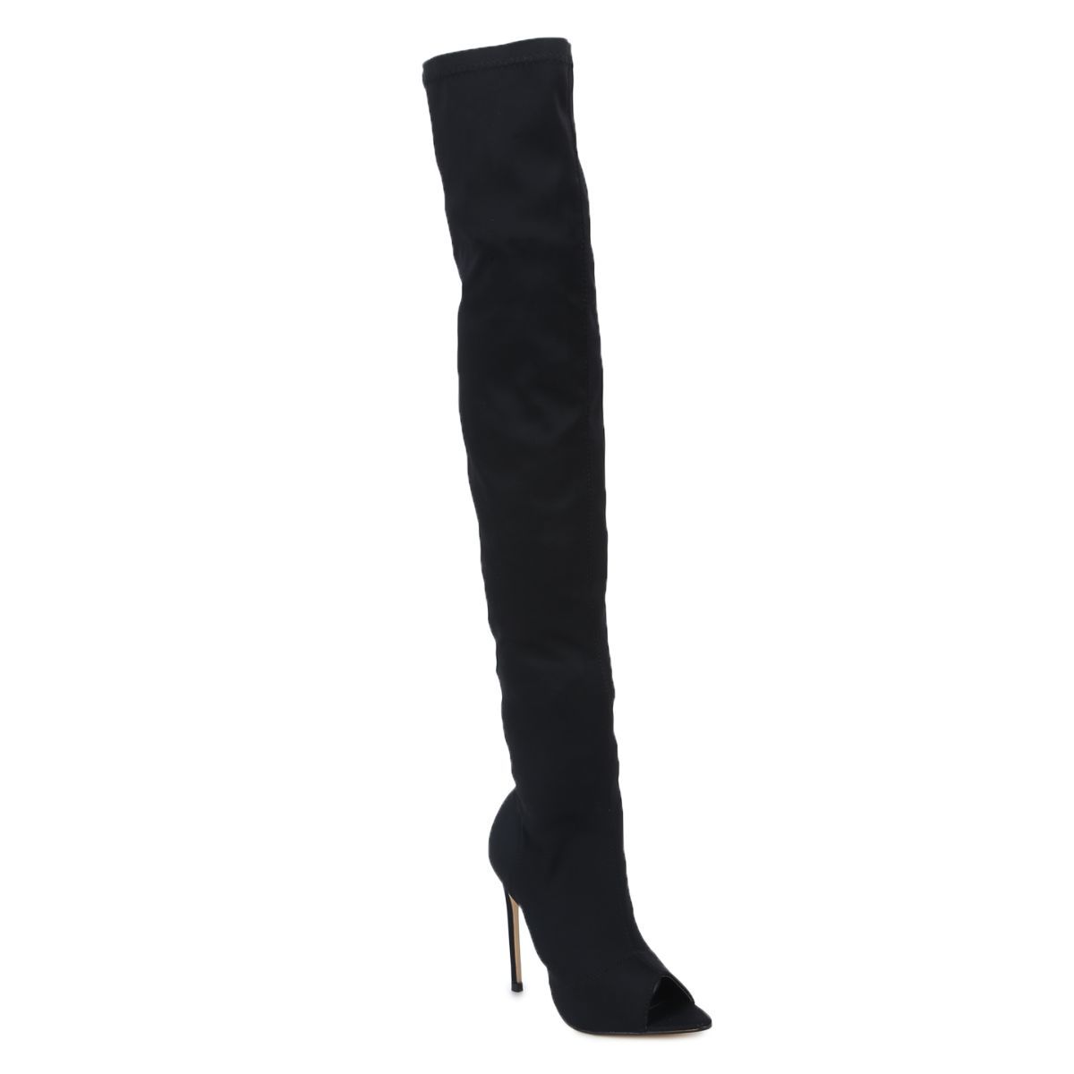 Truffle Collection Black Lycra Peep Toe Stiletto Long Boots - UK 3