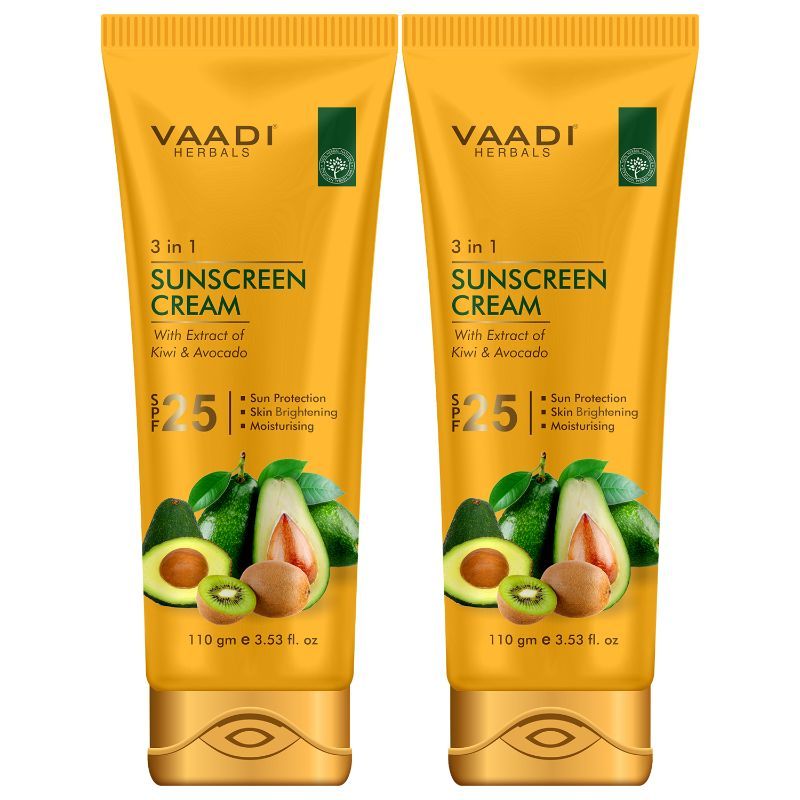 Vaadi Herbals 3 In 1 Sunscreen Cream With Extracts Of Kiwi & Avocado Spf 25 Pack Of 2
