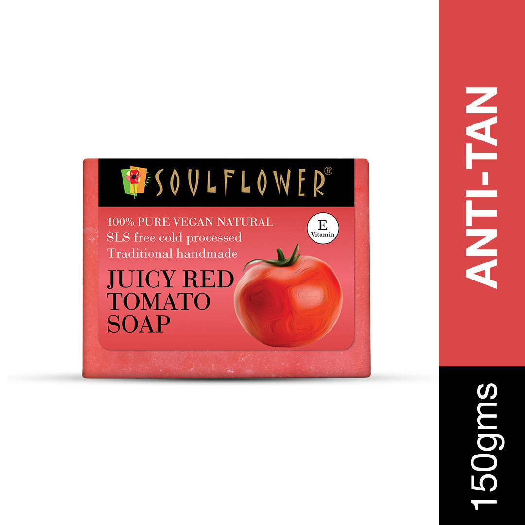 Soulflower Organic Handmade Anti Tan Tomato Bathing Bar Soap For Men Women, With Vitamin C For Winter
