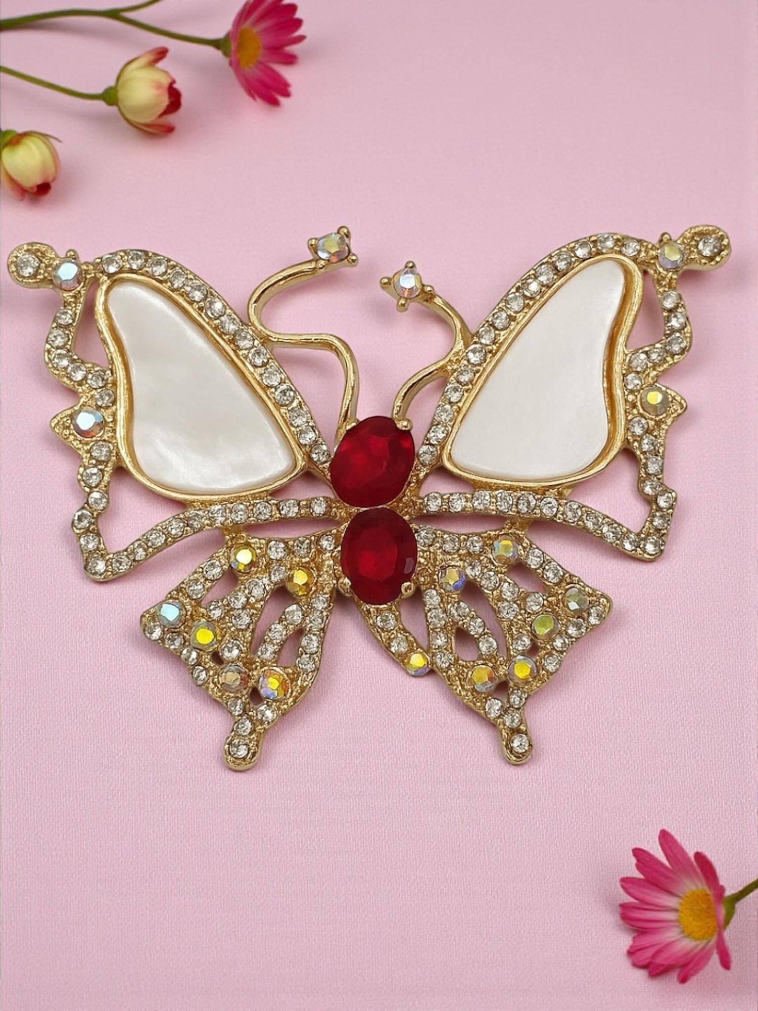 Accessher Red Metal Stones Brooch