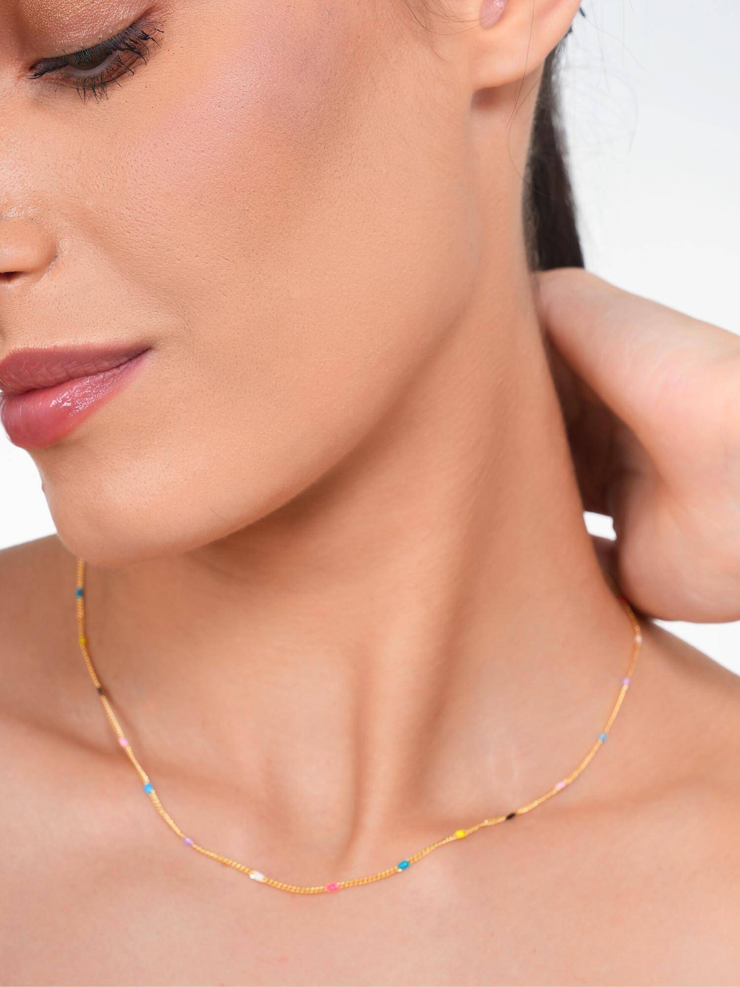 Inaya Accessories Multi-Color Stainless Steel Stones Necklace