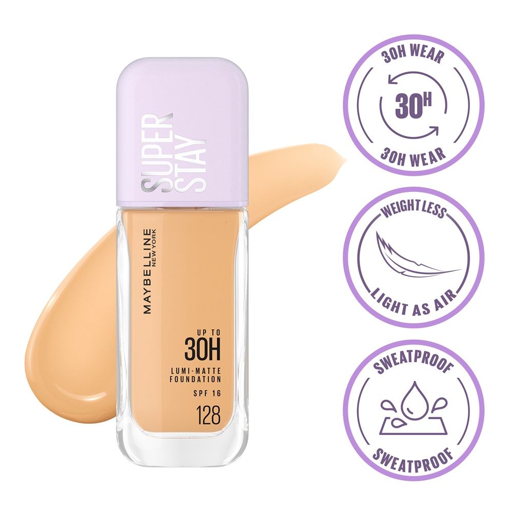 Maybelline New York Super Stay Lumi-Matte Liquid Foundation - 128, 30H Wear, Transfer Proof