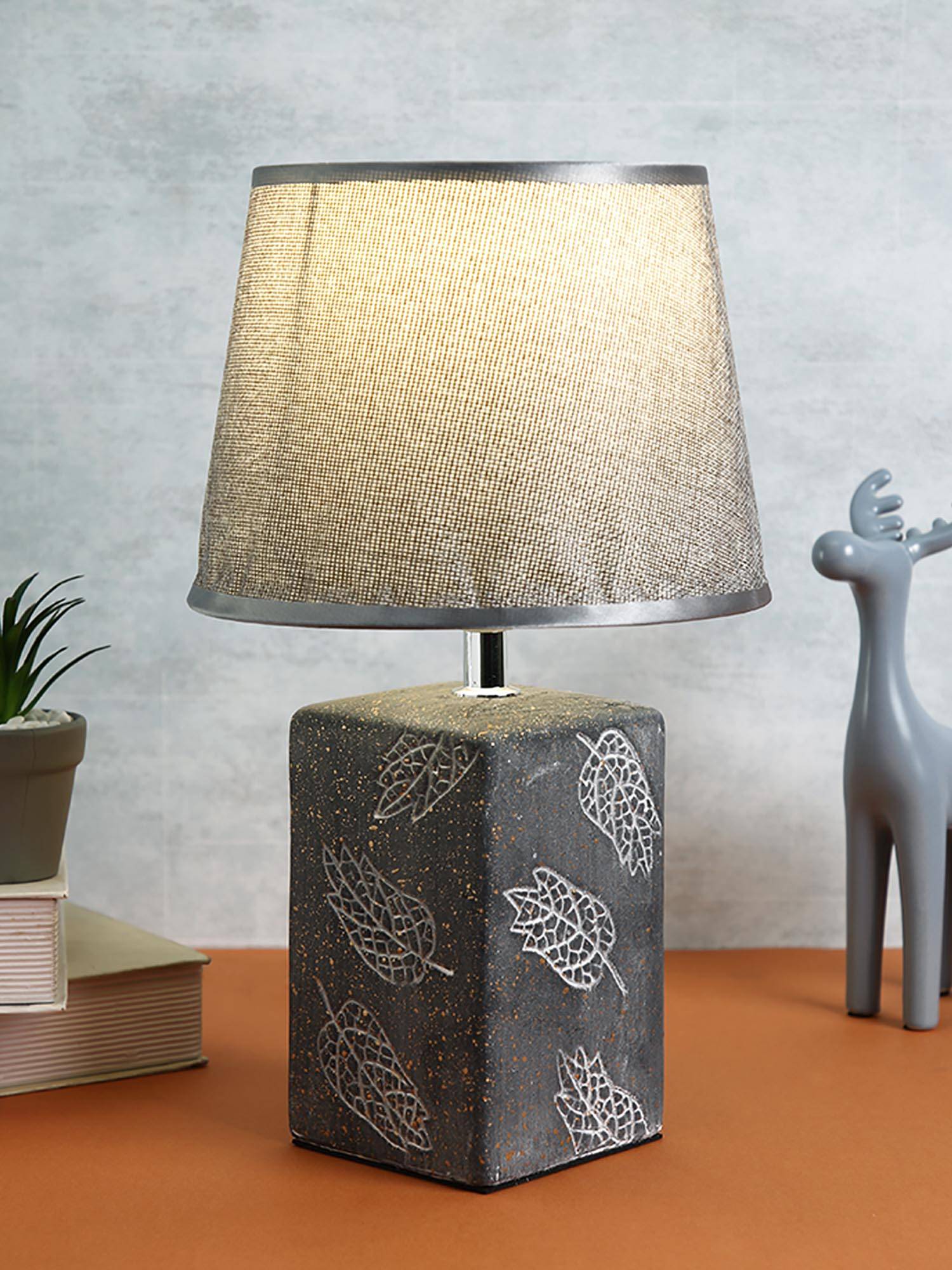 Tayhaa Grey Textured Leaf Table Lamp