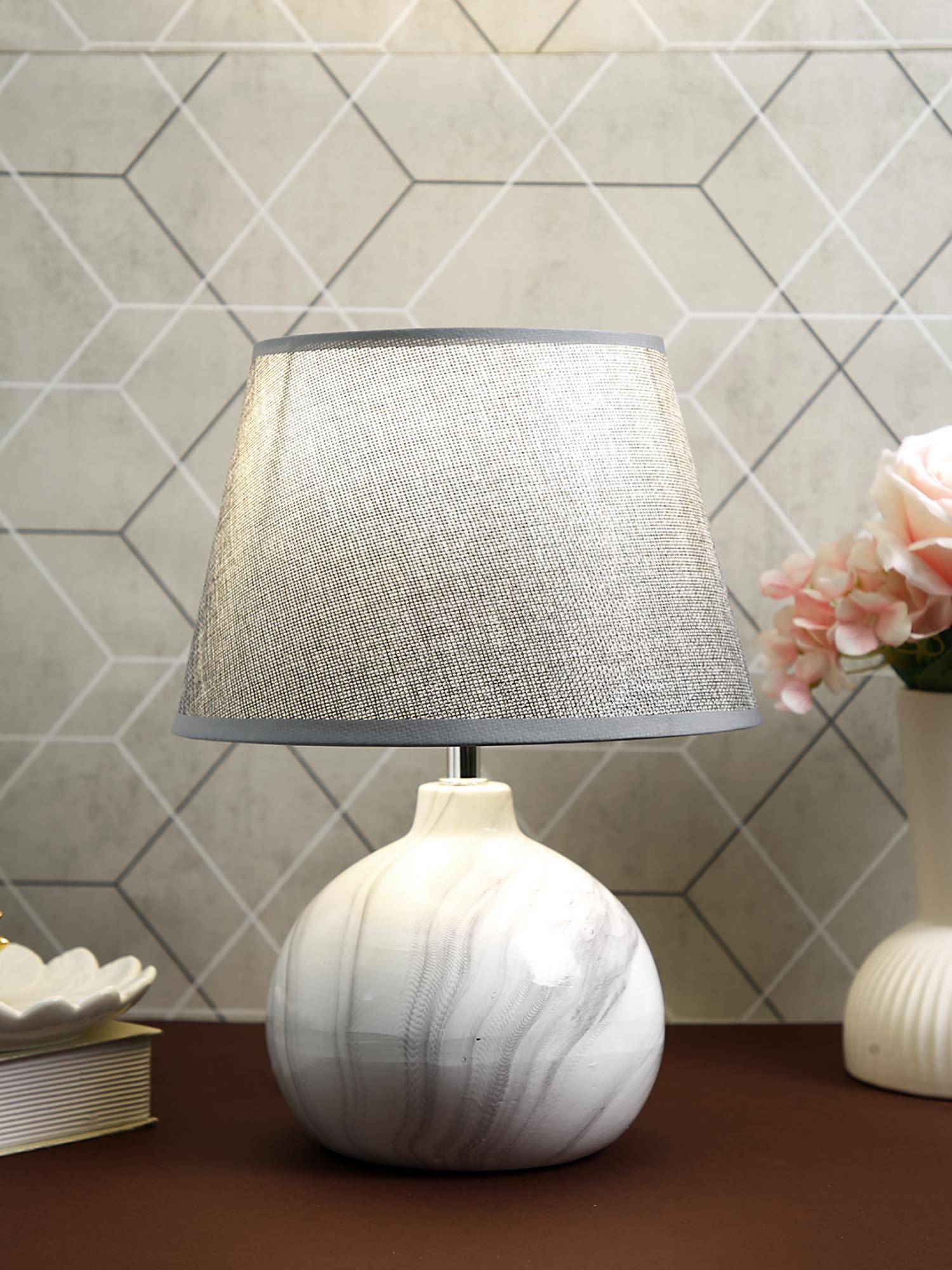 Tayhaa Grey & White Marble Print Table Lamp