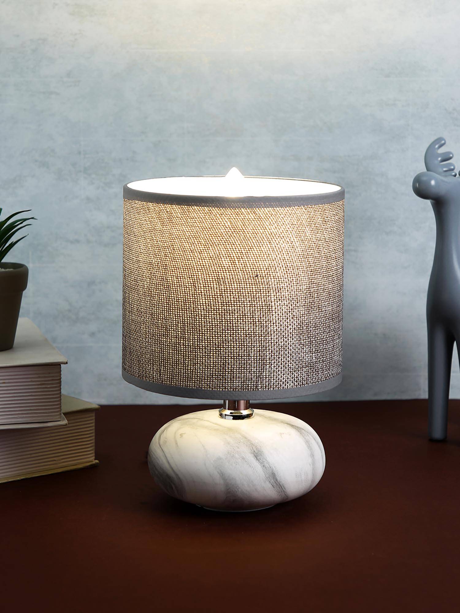 Tayhaa Grey And White Cylindrical Table Lamp