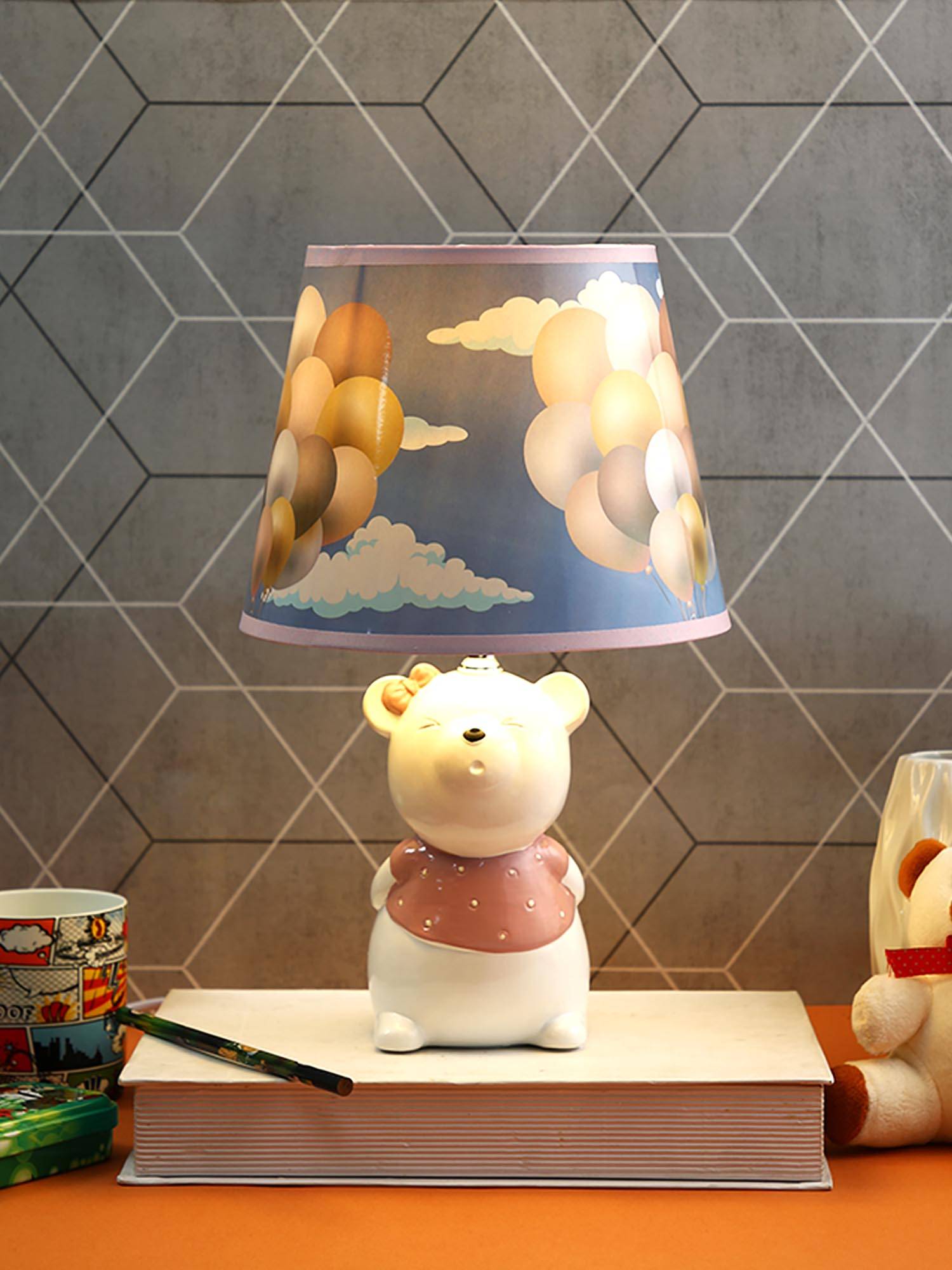 Tayhaa Ceramic Teddybear Kids Table Lamp