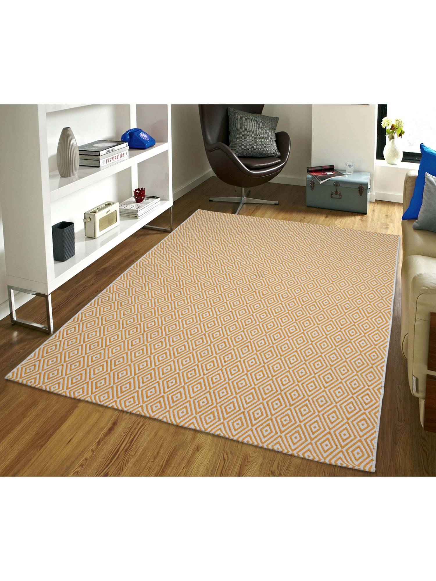 Saral Home Cotton Printed Rug 1Pc (Yellow)