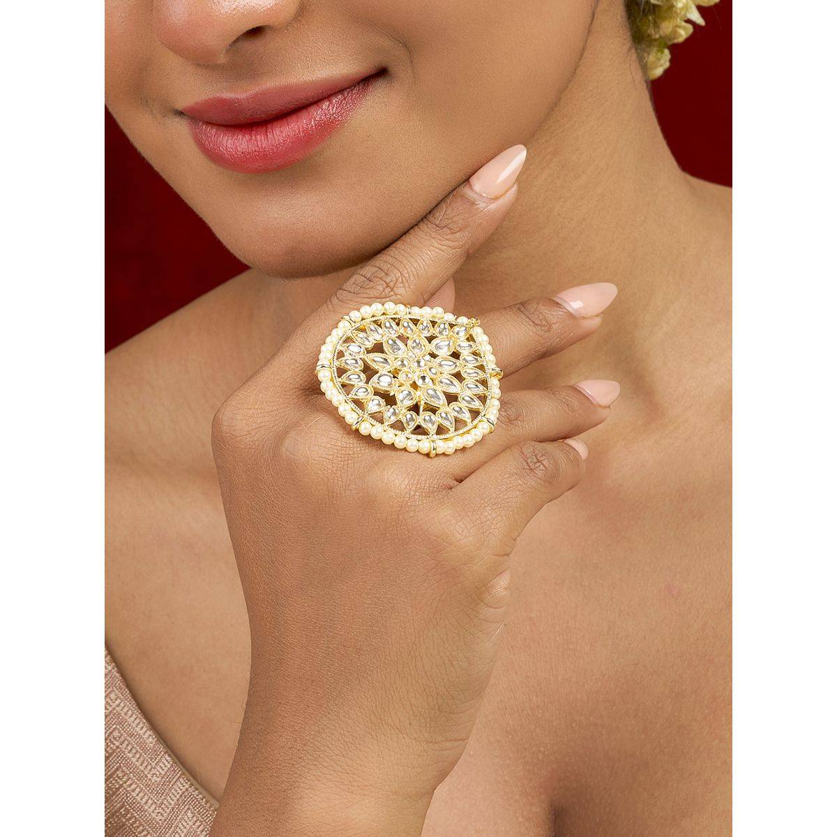 Teejh Tarini Pearl and Polki Gold Ring