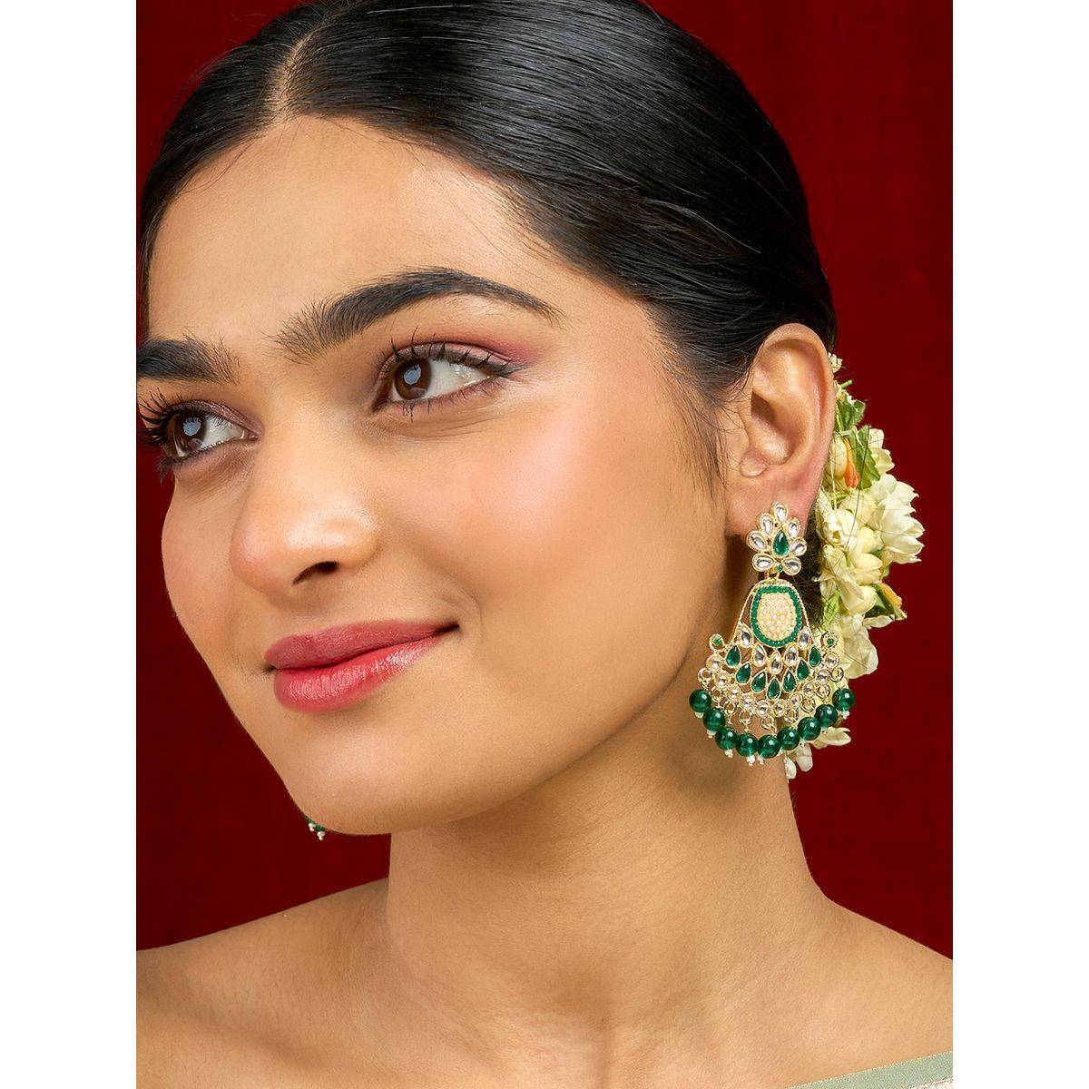 Teejh Ineya Green Bead Gold Earrings