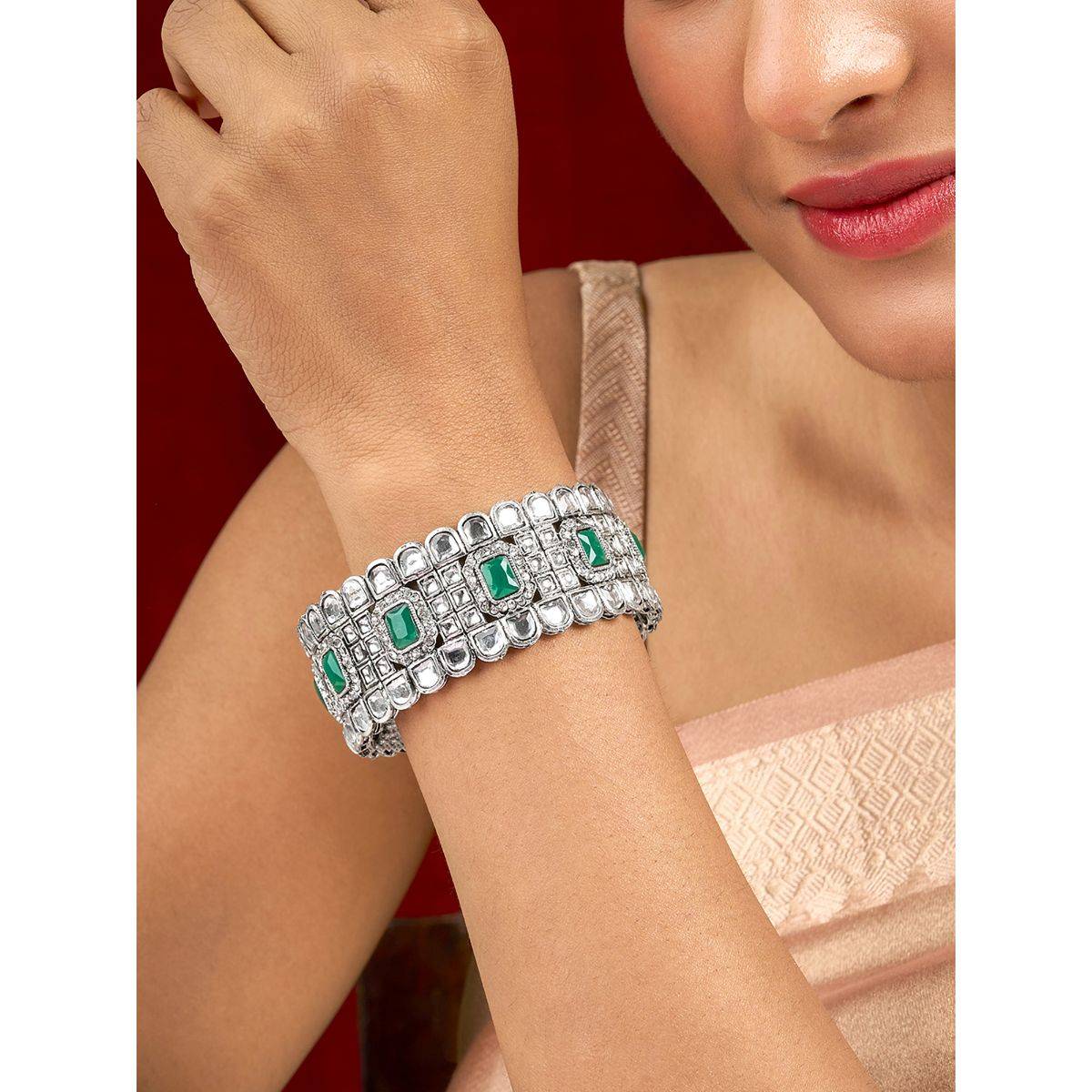 Teejh Kaarvi Green Stone Silver Bracelet