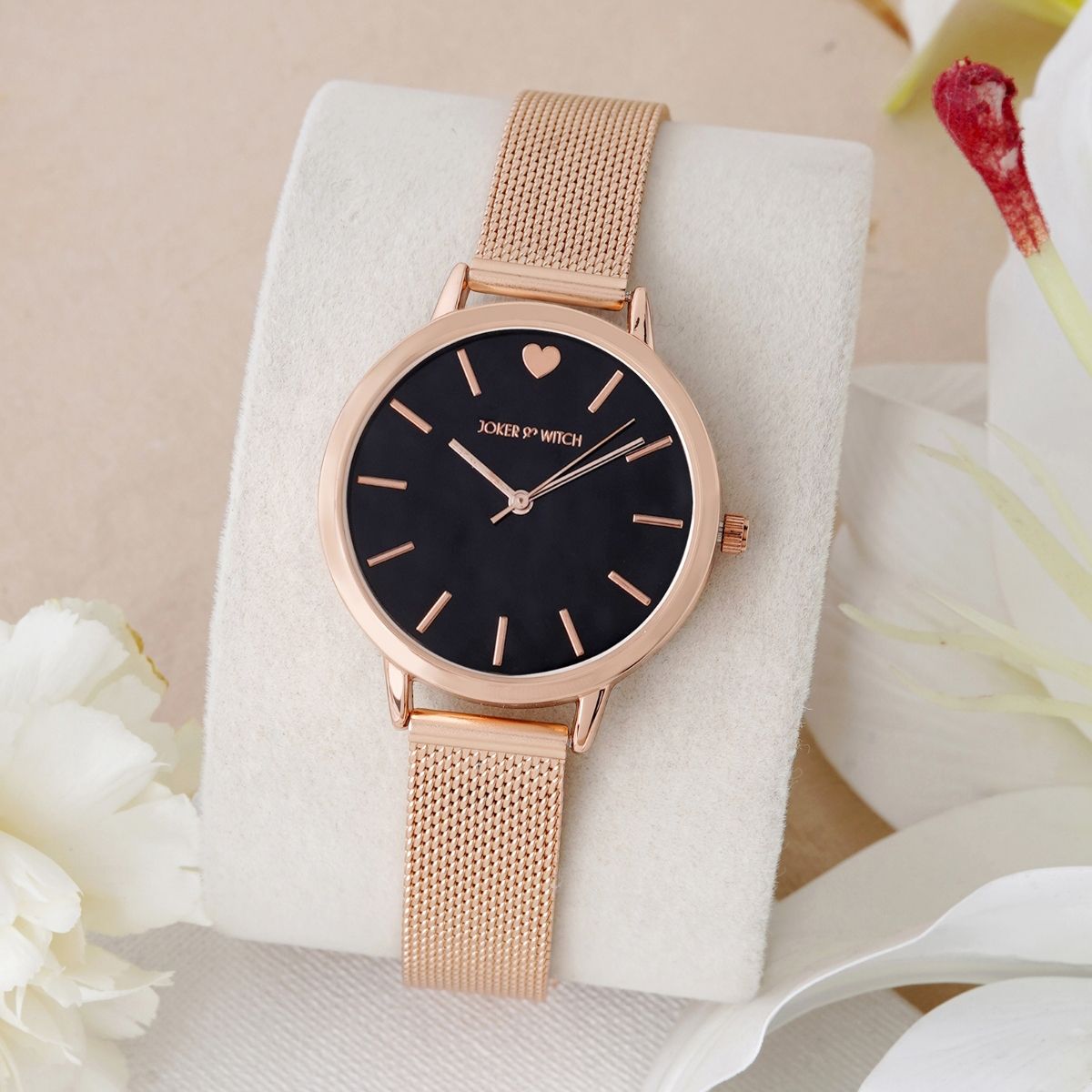 Buy Joker & Witch Twelve O'Heart Black Dial Rosegold Mesh