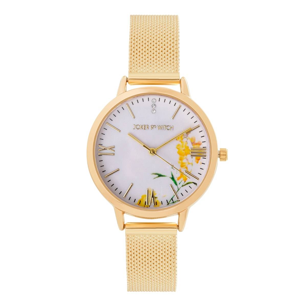 Joker & Witch Edna White Printed Dial Mesh Strap Watch