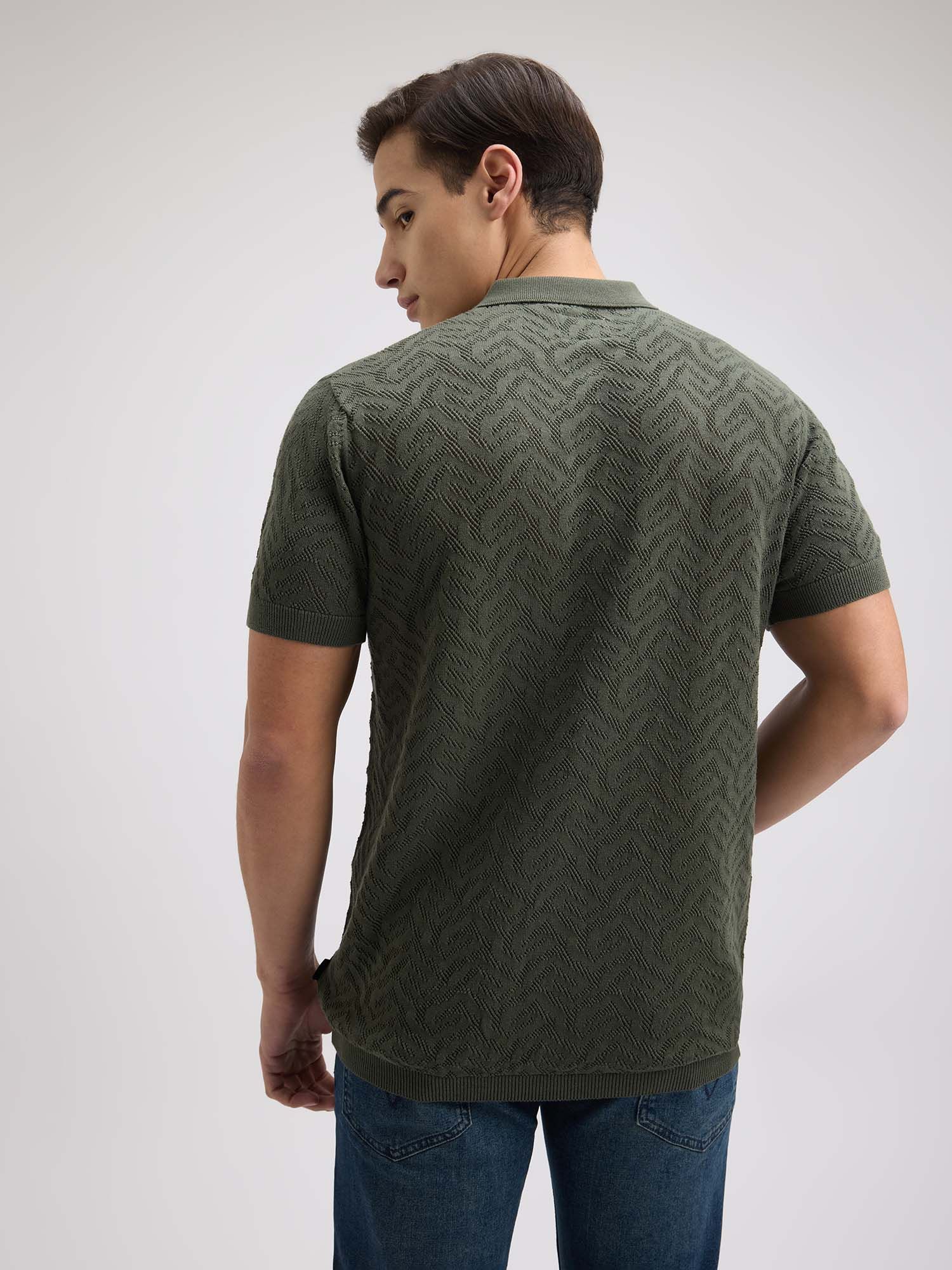 Buy Pepe Jeans Men Green Short Sleeve Jacquard Flat Knit Polo T