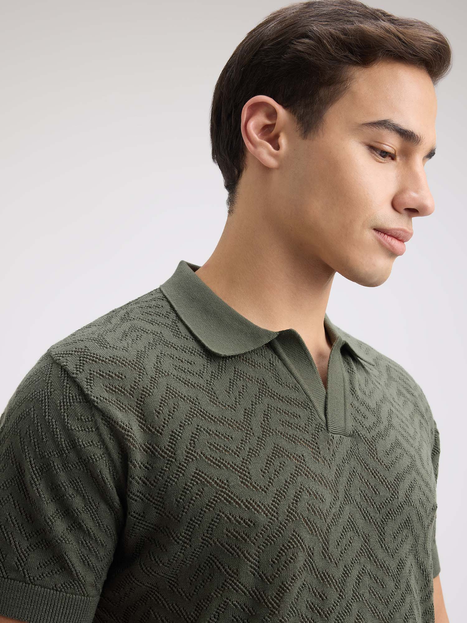 Buy Pepe Jeans Men Green Short Sleeve Jacquard Flat Knit Polo T