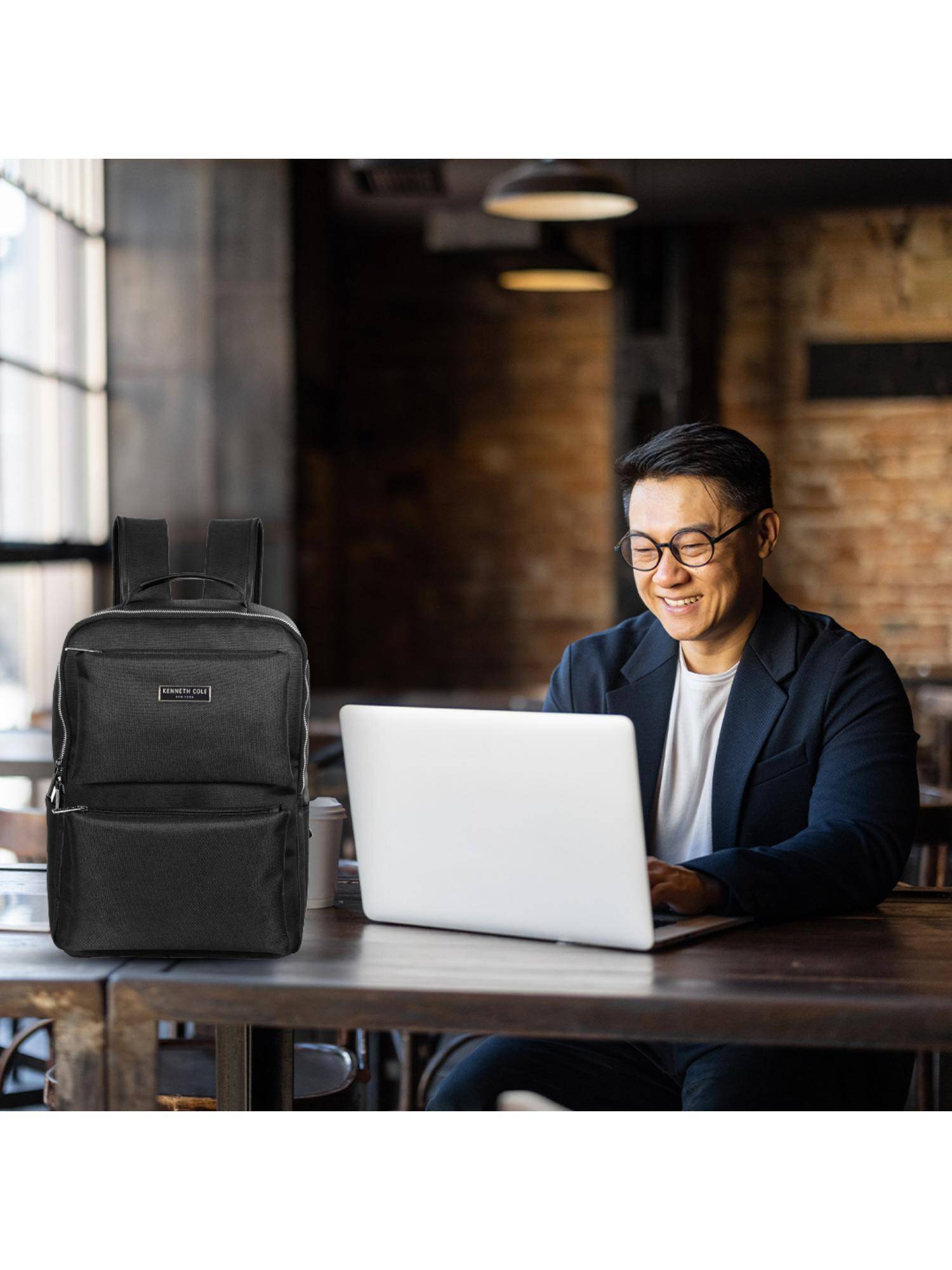 Kenneth Cole Expandable Unisex Laptop Premium Padded Polyester Backpack - Black