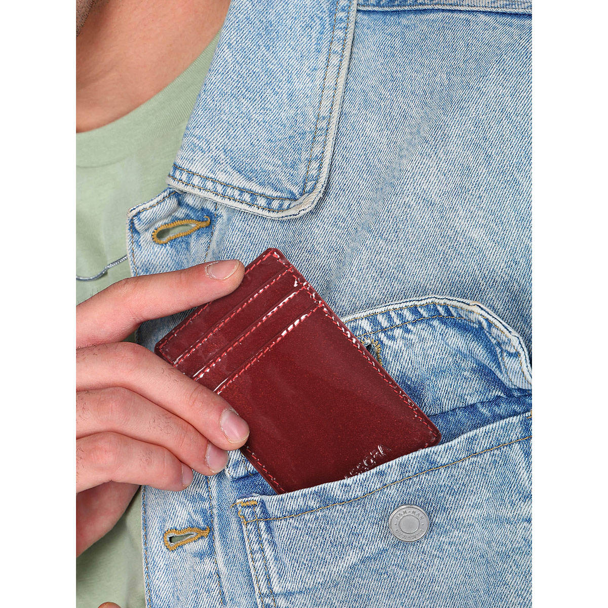 Sassora Premium Patent Leather Unisex Rfid Money Clip Card Cases(S)